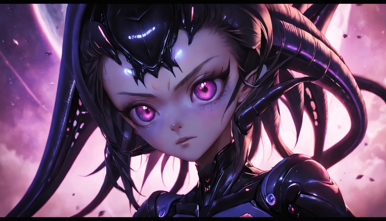 Alien invasion,eerie,head portrait,Close-up,of a real,Facial features are carefully depicted,Realistic skin texture,Dark style,depth of fields,high light,Real light,Ray traching,oc rendered,Hyper-realistic,best qualtiy,8K,Works of masters,super-fine,Detailed pubic hair,Correct anatomy,sharp focus on eyes,Bokeh,Facial features are carefully depicted