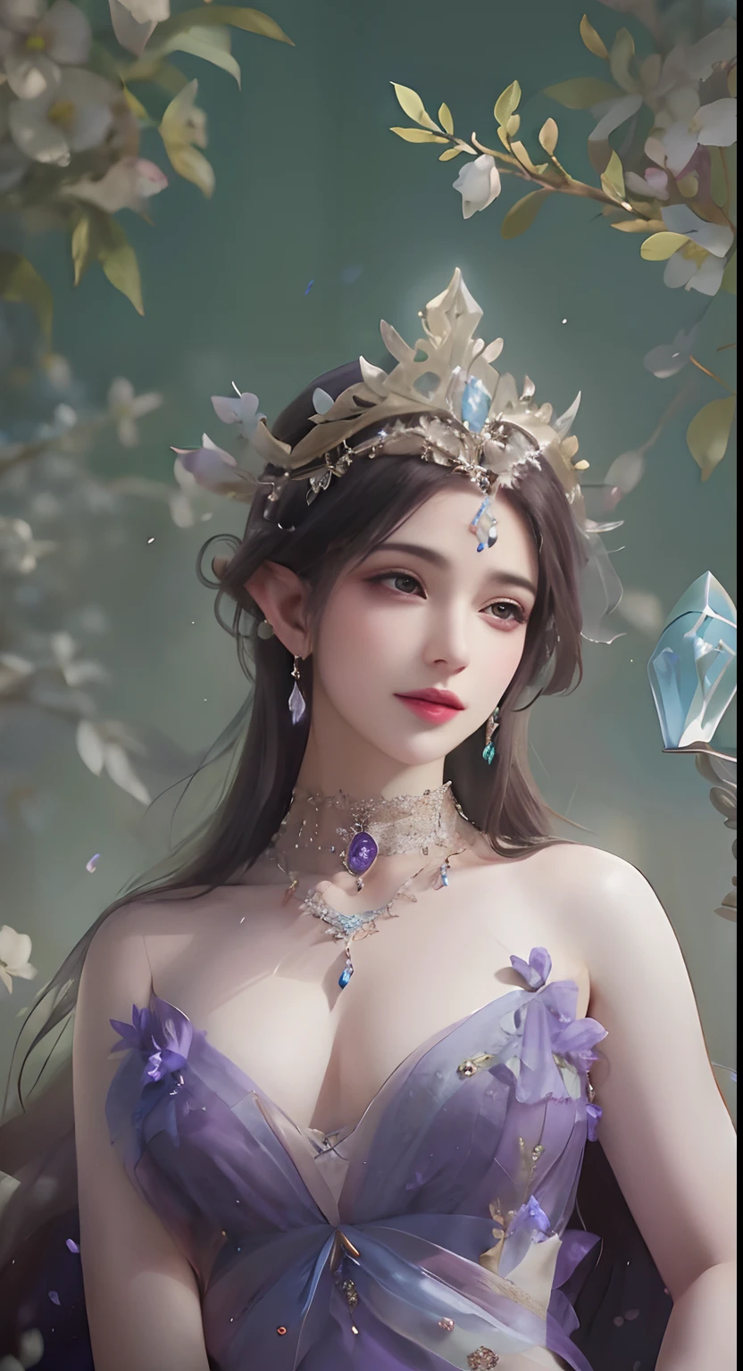 A woman in a purple dress,with a crown on her head, ((a beautiful fantasy empress)), a beautiful fantasy empress, beautiful and elegant elf queen, Fantasy art style, ultra realistic fantasy tiara, Ethereal beauty, beautiful elven princess, portrait of an elf queen, beautiful fantasy maiden, a stunning portrait of a goddess, Ethereal fantasy, portrait of a beautiful goddess