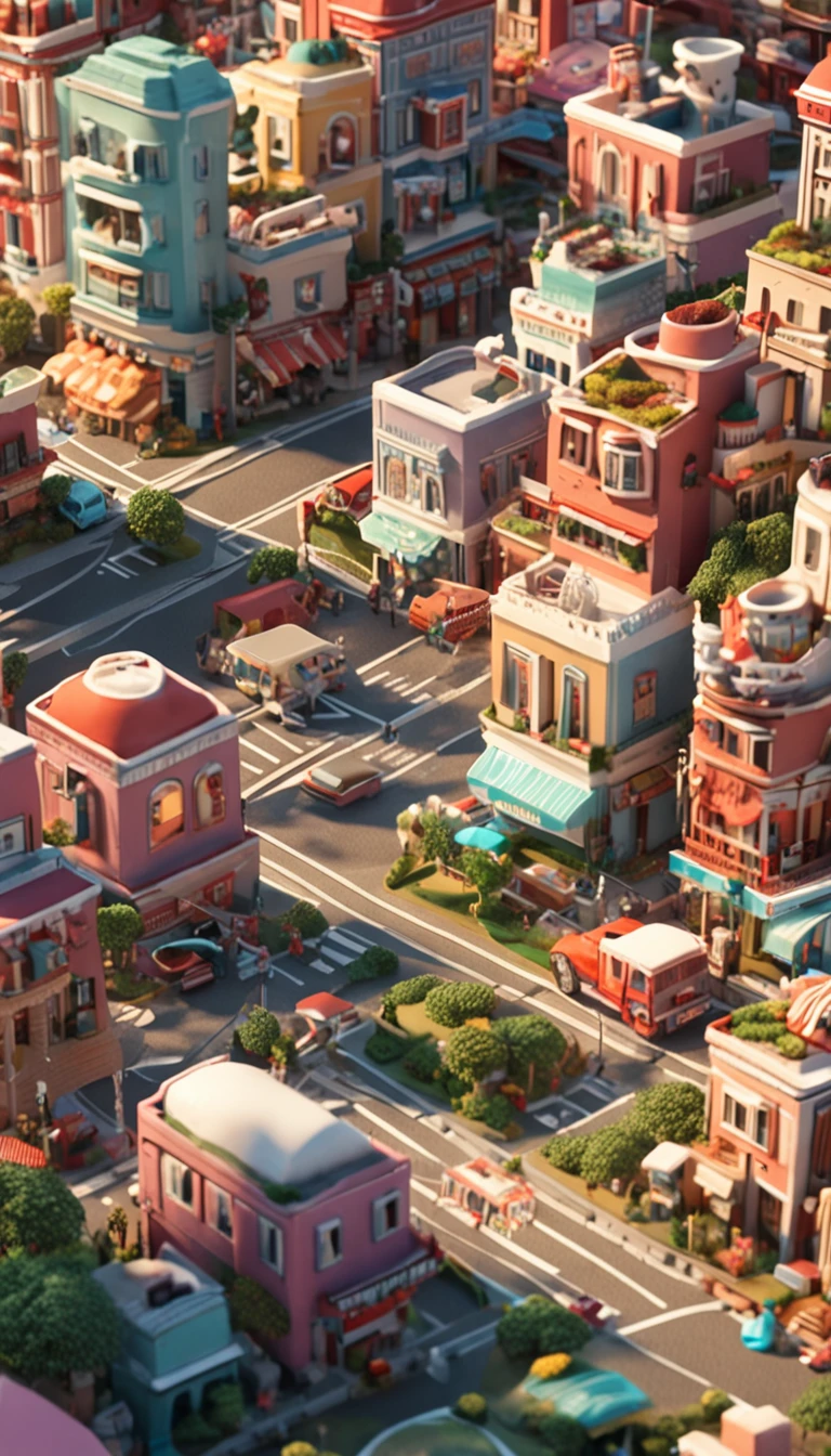 Miniature,Super cute clay world, Isometric view of the city ,cute clay freeze frame animation,City view, 城市,People ,the street,road,tiltshift, Excellent lighting, volume, landscape, hospitals,dentist,Giant teeth as a backdrop,brush,white backgrounid,3D,Super detail
