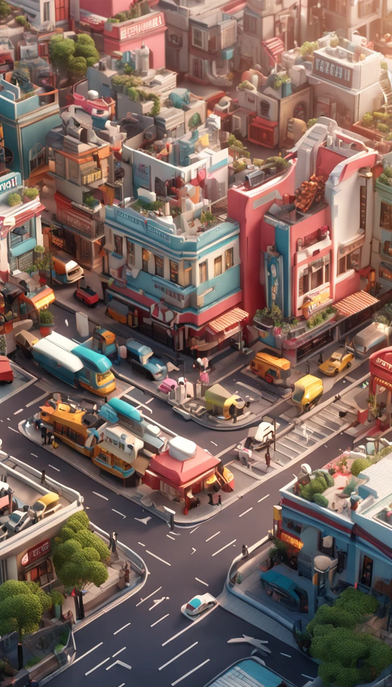 Miniature,Super cute clay world, Isometric view of the city ,cute clay freeze frame animation,City view, 城市,People ,the street,road,tiltshift, Excellent lighting, volume, landscape, hospitals,dentist,Giant teeth as a backdrop,brush,white backgrounid,3D,Super detail