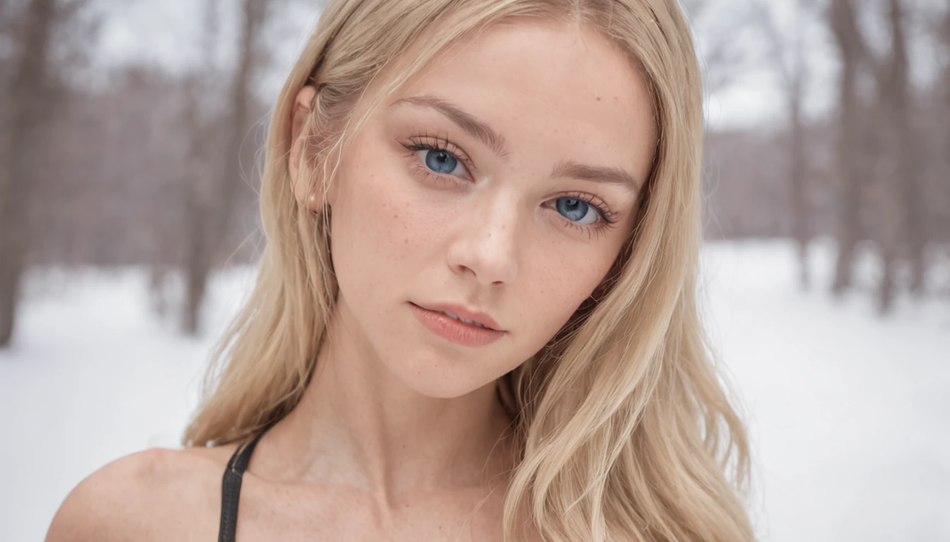 primitive, Nikon Z 85mm, award winning glamour portrait, Frontlighting, Low_Angle, ((cowboys_Shot)), NFFSW, Beautiful, Petite 18-year-old supermodel, ((Leggings ski pants)), god light, The blonde, Bright blue eyes, coalescence, Petite, ((Carmelto:1.3)), ((pronounced pubic)), Skinny, Tight sports bra, (chiseled abs), ((highdetailskin, skin detailed)), Sharp focus, volume fog, 8K UHD, Digital SLR, High quality, filmgrain, trending on instagram, Winters, snowflakes falling, russian face