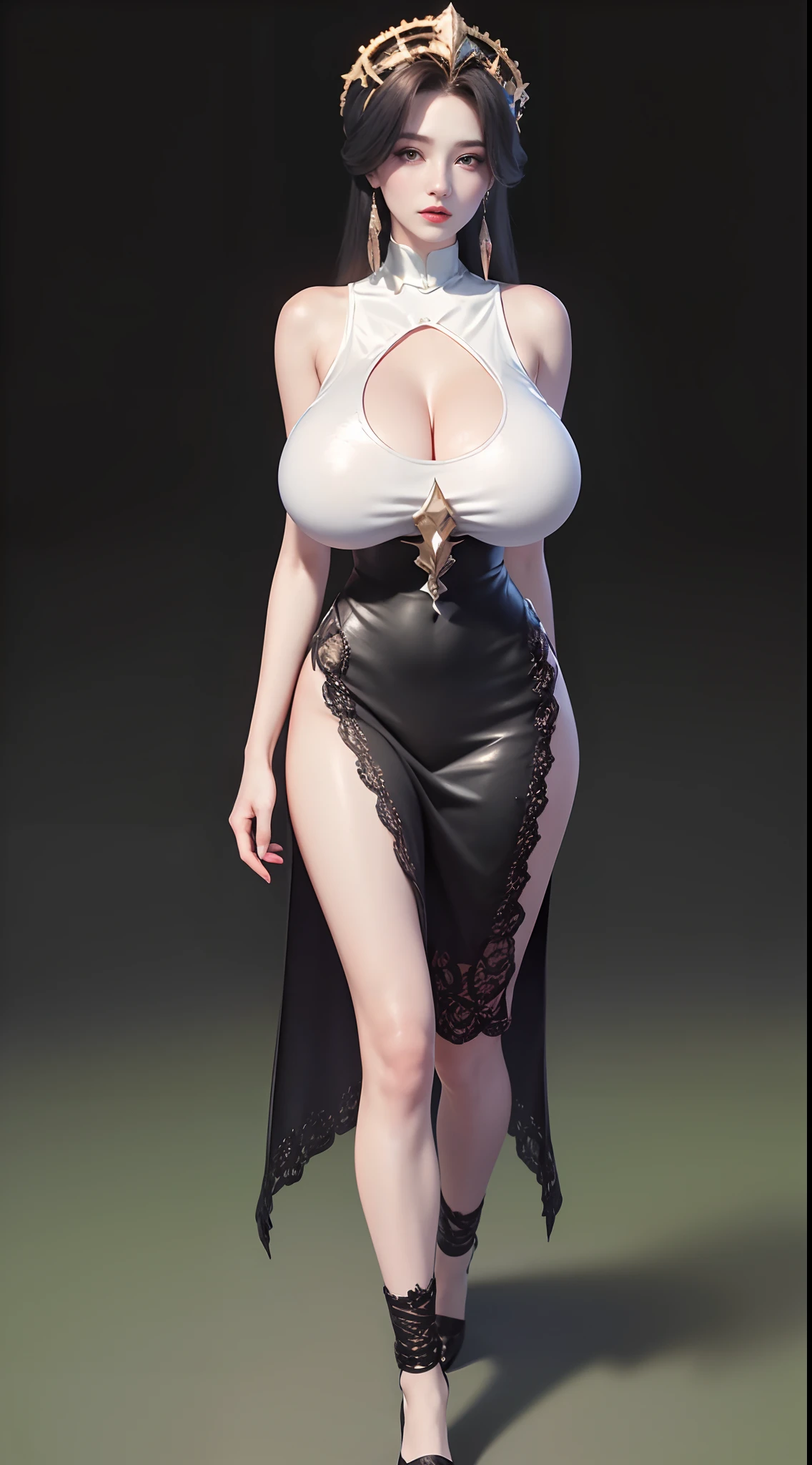 ultra realistic 8k cg, flawless, clean, masterpiece, professional artwork, famous artwork, cinematic lighting, cinematic bloom, perfect face, beautiful face, fantasy, dreamlike, unreal engine 5, science fiction,   lace, lace trim, lace-trimmed legwear, luxury, jewelry, diamond, gold, pearl, gem, sapphire, ruby, emerald, intricate detail, delicate pattern, charming, alluring, seductive, ??????, enchanting, hair ornament, necklace, earrings, bracelet, armlet,halo,autumn.
((,1girl, pov,best quality,))  ,((((,1girl,  solo, (huge round ???????:1.5), (black:1.5) dress, half body,  (looking at viewer:1.5), walking down on street, solid background, bokeh.))))