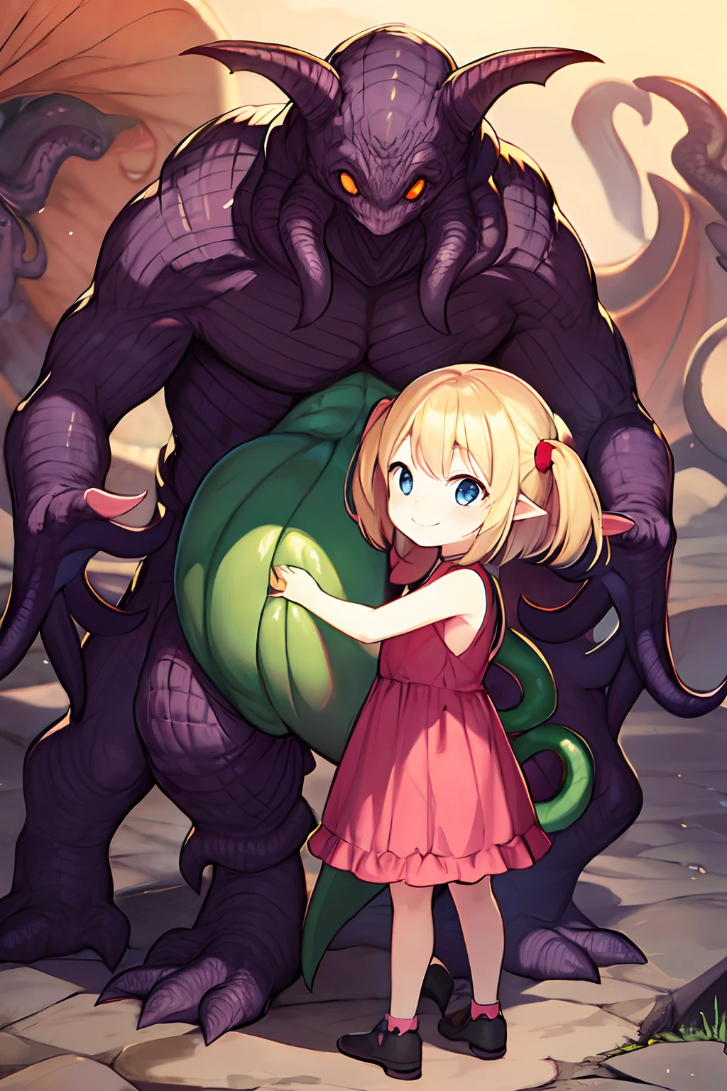 Cthulhu，Monster，Imagine a ddler standing，cartoonish style，With a smile on his face
