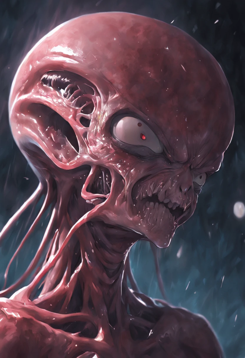 Alien invasion,eerie,tosen,Blood,Close-up,of a real,Facial features are carefully depicted,Realistic skin texture,Dark style,depth of fields,high light,Real light,Ray traching,oc rendered,Hyper-realistic,best qualtiy,8K,Works of masters,super-fine,Detailed pubic hair,Correct anatomy,sharp focus on eyes,Bokeh,Facial features are carefully depicted