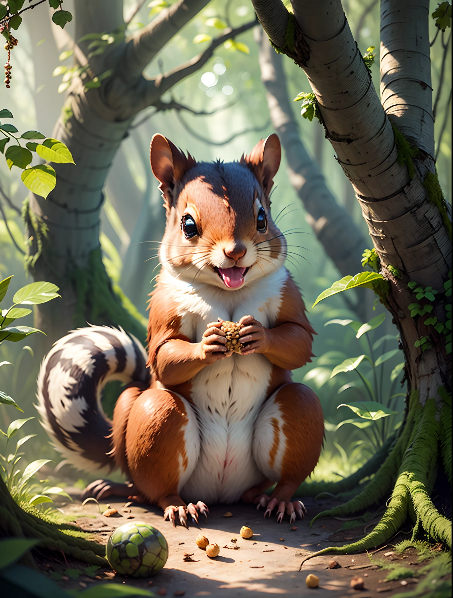 On a tree in a crystal house, a squirrel eats golden nuts, realistic render, aesthetic, lifelike, intricat, midjourney v5, octane render, professional photographer,24k, beautiful, colorful --auto --s2