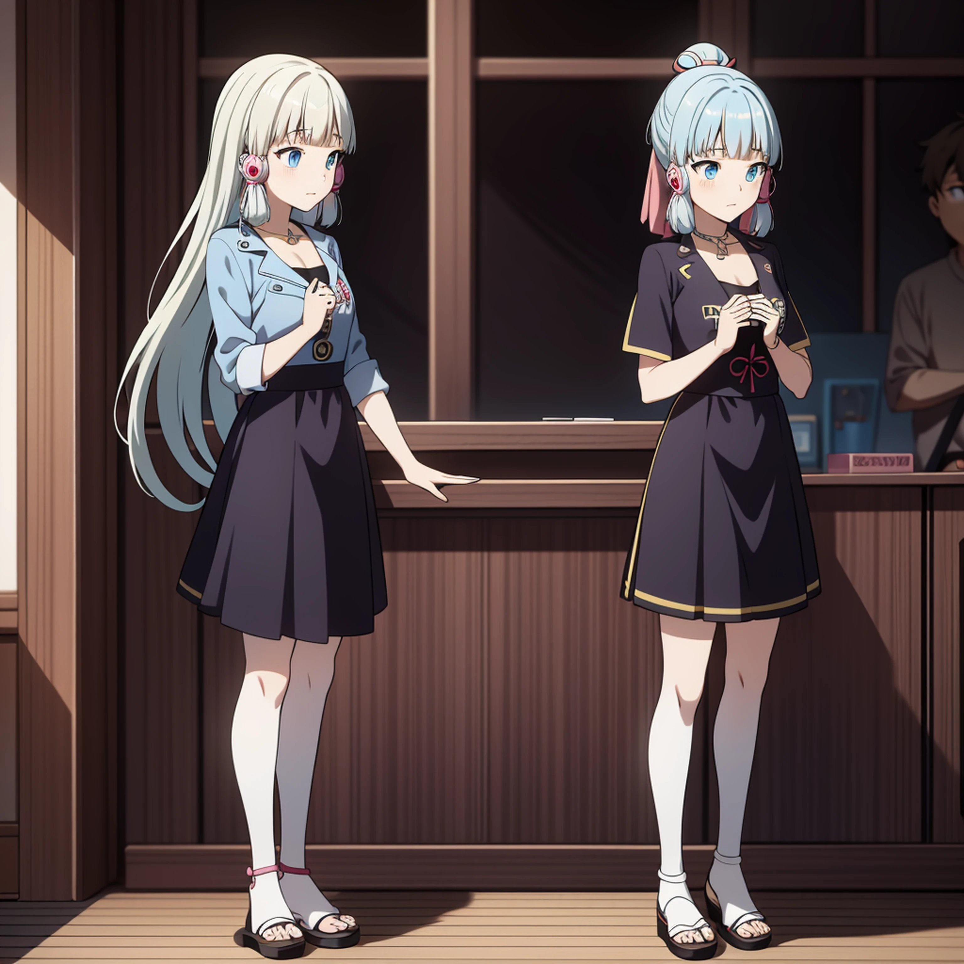 Anime style 4K,Best anime 4k wallpapers,Anime wallpaper 4K,Anime art wallpaper 8k,Anime art wallpaper 4k,Anime art wallpaper 4k,4K comic wallpaper，1girl solo，solid color backdrop，4K at night，Housewear，In the room，Make a call with a headset on，Hold your legs with both hands