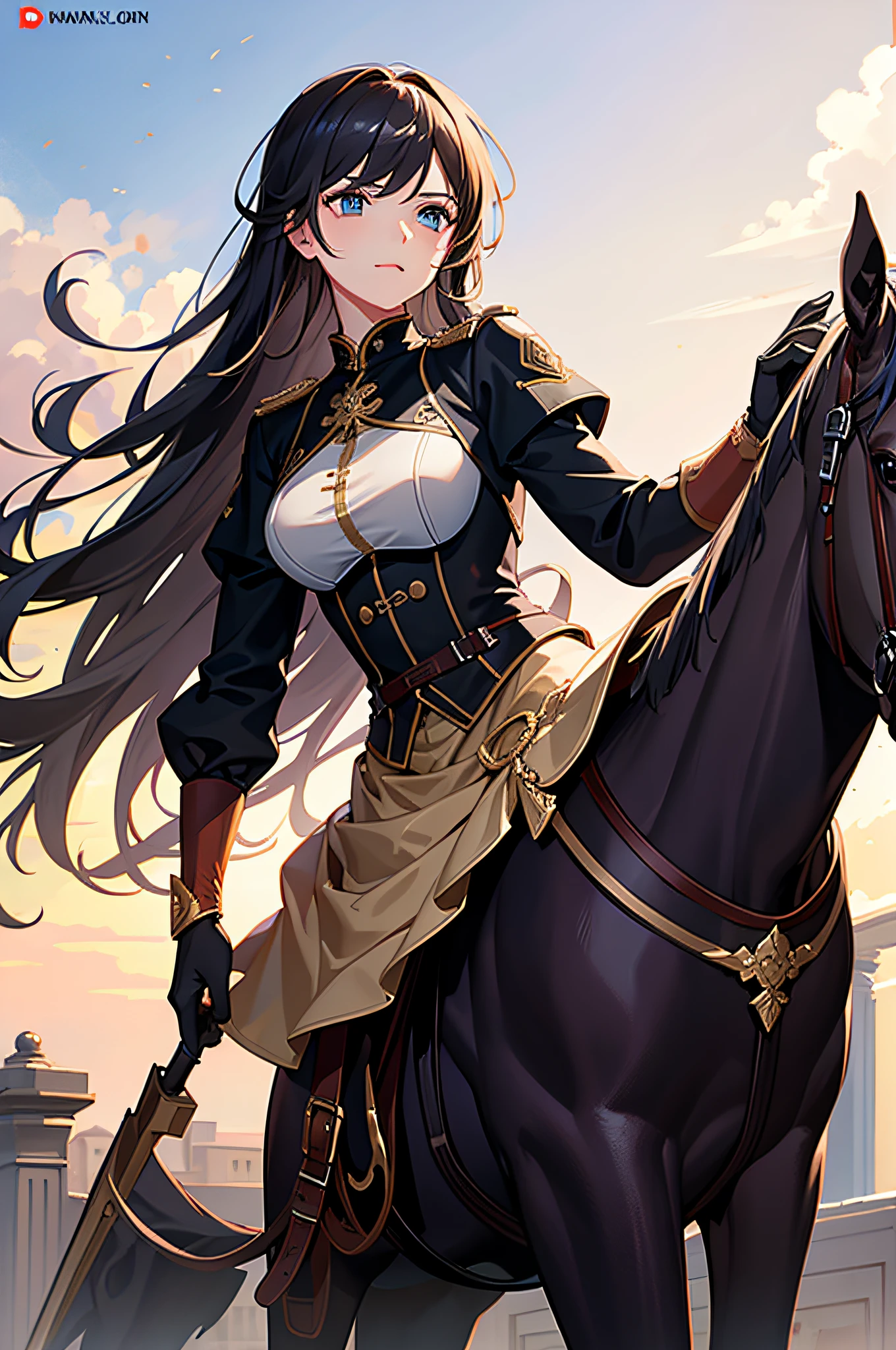 Masterpiece, Best quality, Female cavalry，Cavalry uniform，steed