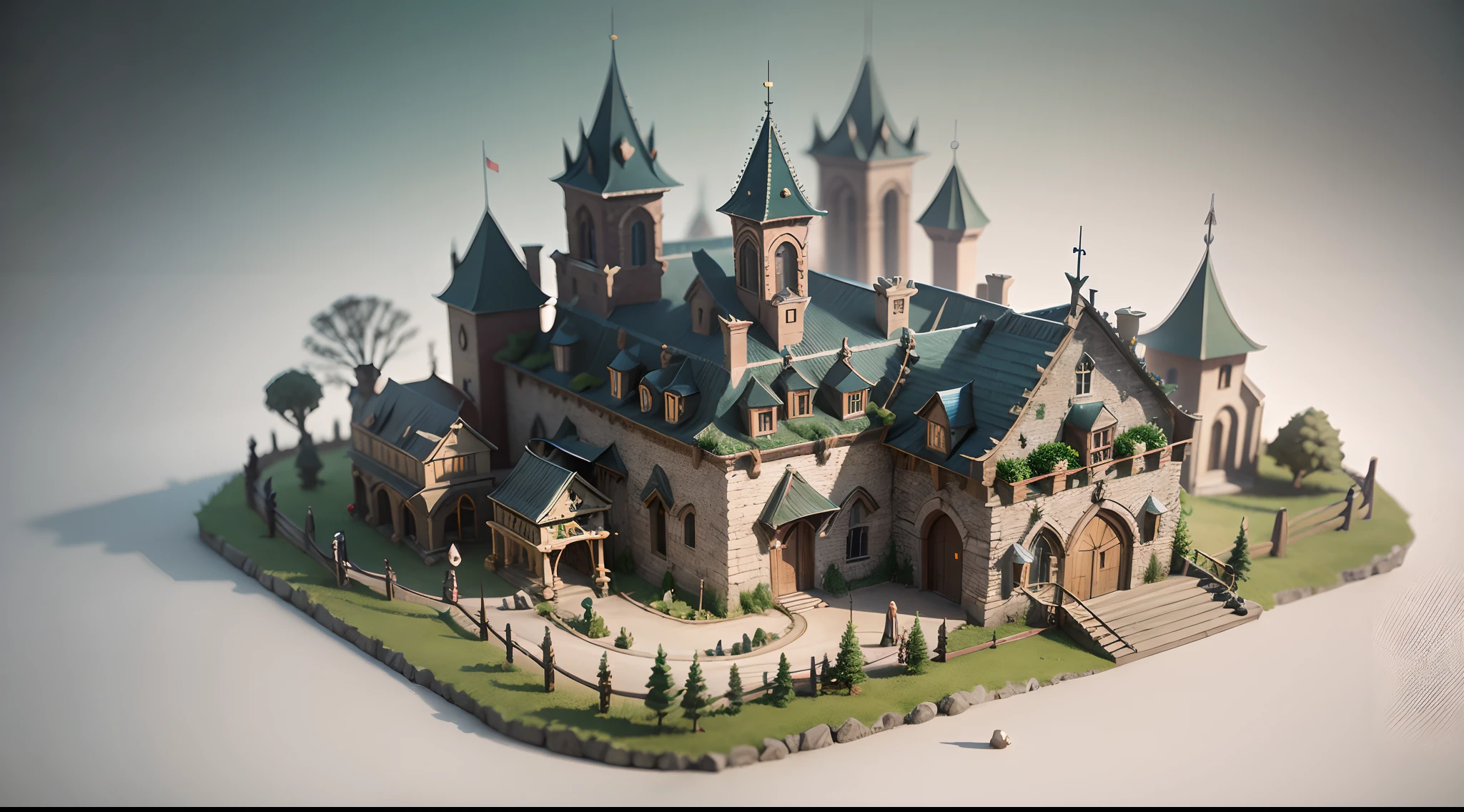 3d render of a Miniature cute Medieval kingdom, high detail, high quality sense,Premium studio light,Blender, Lumio, Arnold, 8k, hd, hq