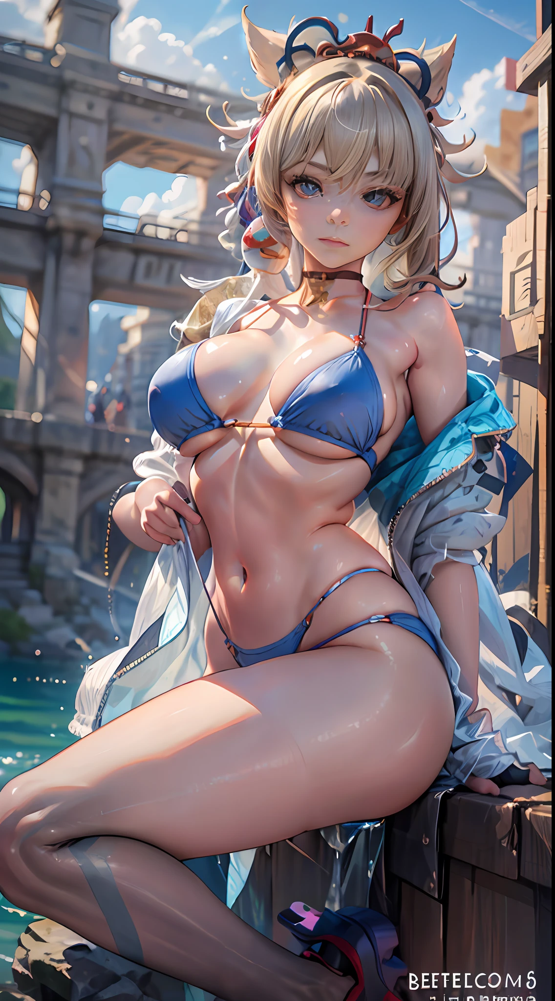 Cheers Saki | Blue Archives, Iwhole Body, (NSTDA.:1.2), (10, beste-Qualit, master-piece: 1.4), ultra-high resolution, (Realistic, photorealistic portrait: 1.48), 25-year-old girl , ( Micro Beetle View - Bikini Pass:1.11), Famous Japanese celebrities, enormous breasts, Blue Eyes, Head Tilted, cowboy shot, View from above, looking at the audience, expressionless, Beautiful Sea Zeiss f 150mm/ 2.8 Hasselblad, Whole body, foot , Ultra-Wide Angle