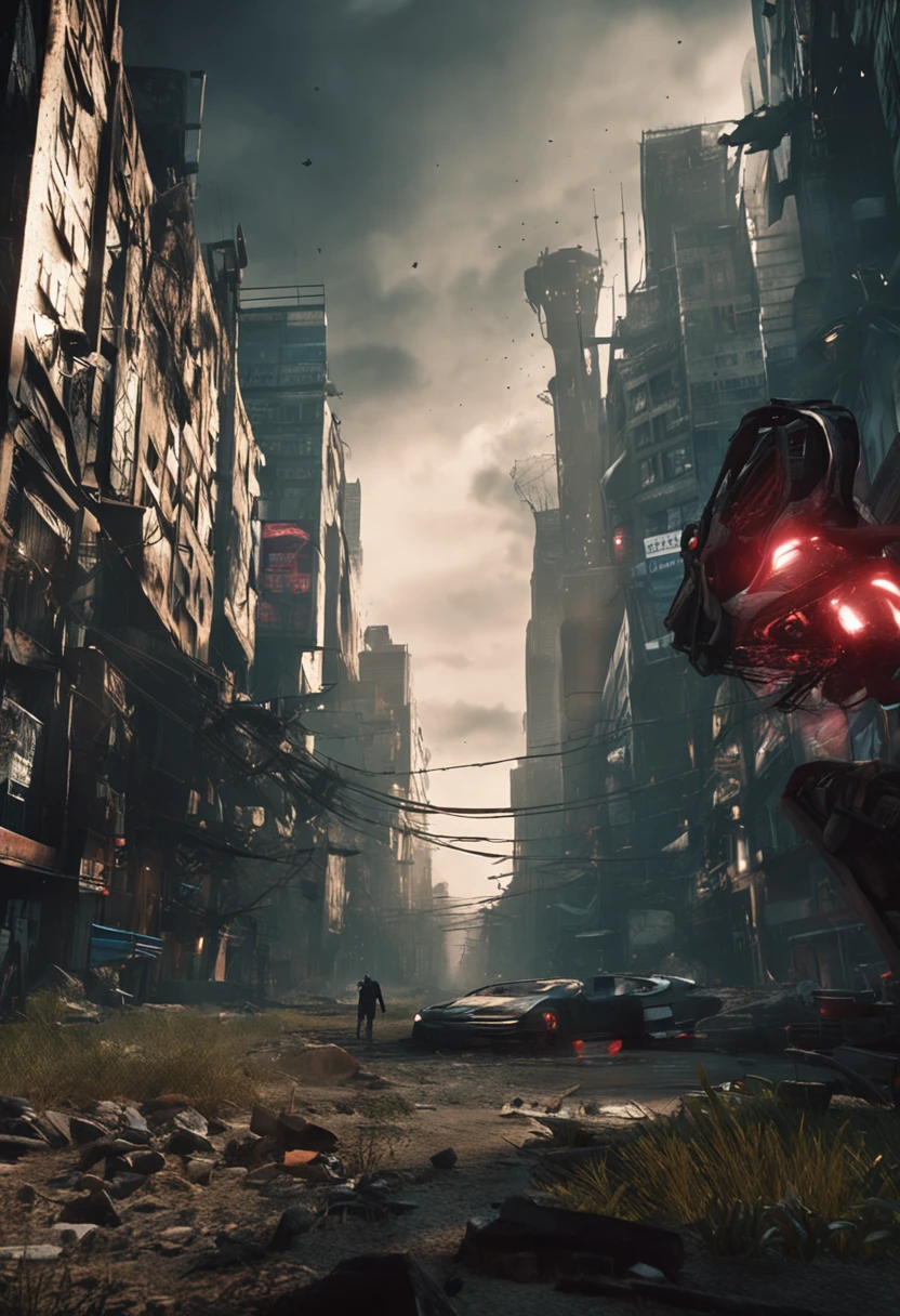 Cinematic graphics,Alien invasion,eerie,tosen,Blood,The city was destroyed,of a real,Facial features are carefully depicted,Realistic skin texture,Dark style,depth of fields,high light,Real light,Ray traching,oc rendered,Hyper-realistic,best qualtiy,8K,Works of masters,super-fine,Detailed pubic hair,Correct anatomy,sharp focus on eyes,Bokeh,Facial features are carefully depicted
