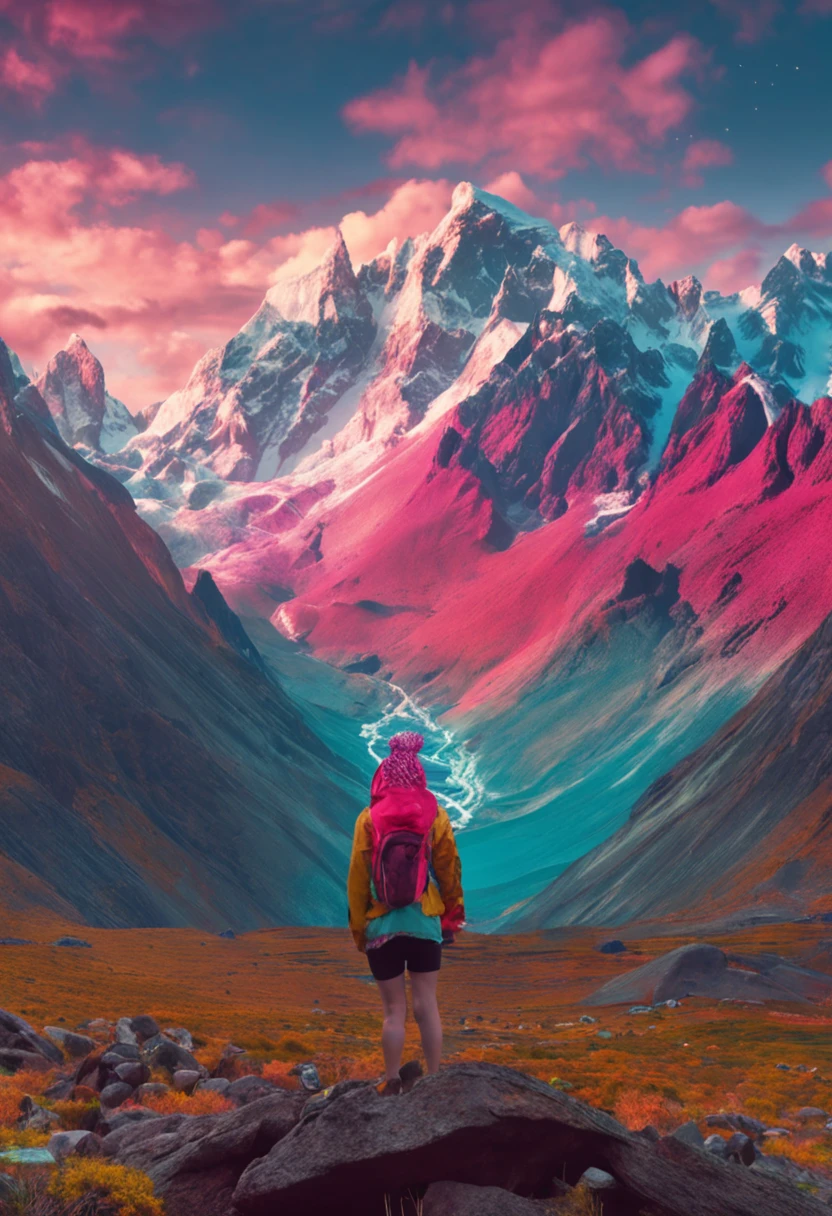 latina, Bikini arco iris, andes mountains, Al estilo de Ahegao, detalles intrincados, ultra highly detailed, cinematographic