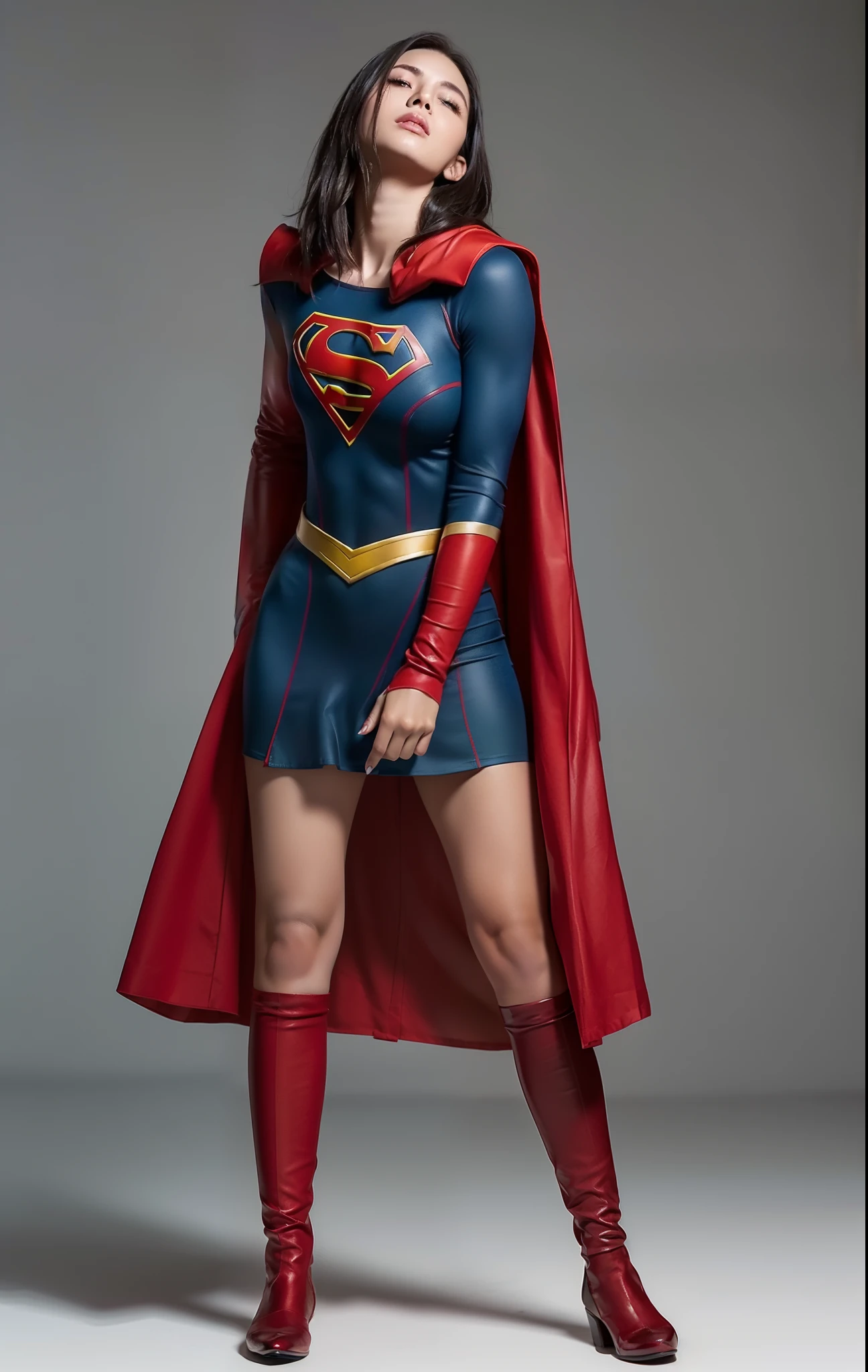 (((Make the most of the original image)))、(((Supergirl Costume)))、(((Hung)))、(((and draw the full body)))、(((Stick to weakness)))、(((Eyes closed)))、(((a short bob、lustrous dark hair)))、(((Suffering)))、(((The cloak is red)))、(((Wearing stockings)))、(((Costumes are torn to shreds)))、((Top image quality、8K))、((top-quality、8K、masterpiece:1.3))、Crisp focus:1.2、Beautiful woman with perfect body shape:1.4、Slender Abs:1.2、((layers-Cut))、a wet body:1.5、Highly detailed facial and skin texture、
