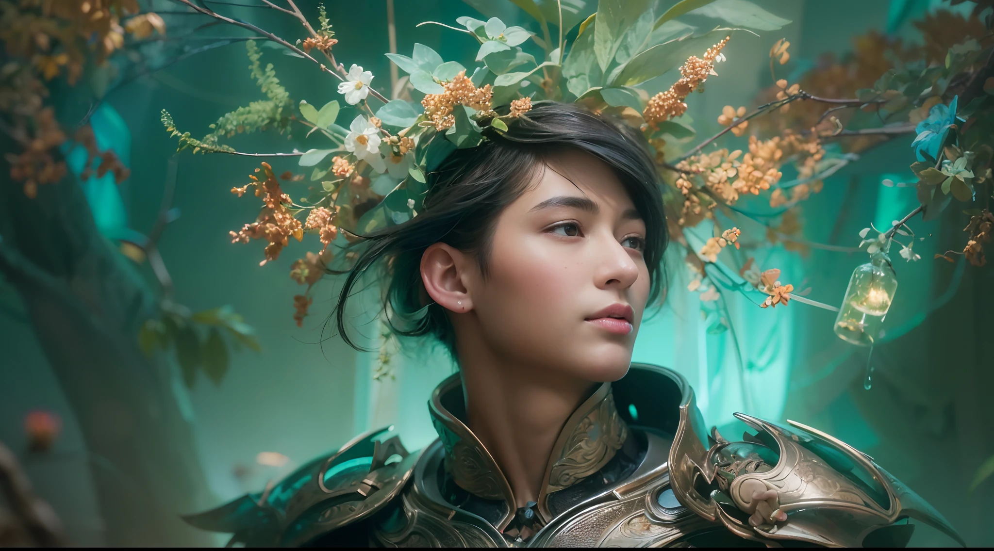 1boy, photo of very very handsome suave smiling young 25-year-old male Chinese prince, clothed in futuristic cybernetic armor, wearing a large futuristic crown, walking in an ethereal enchanted forest with neon glowing flowers and a rainbow in the sky, sci-fi, intricate, neon light, ((perfect face)), ((perfect hands)), ((perfect body)), ((correct ???????)), ((ultra-realistic)), ((8k, UHD)), highly detailed, digital painting, artstation, concept art, human ???????, soft light, smooth, illustration, art by tian zi and craig mullins and WLOP and alphonse mucha