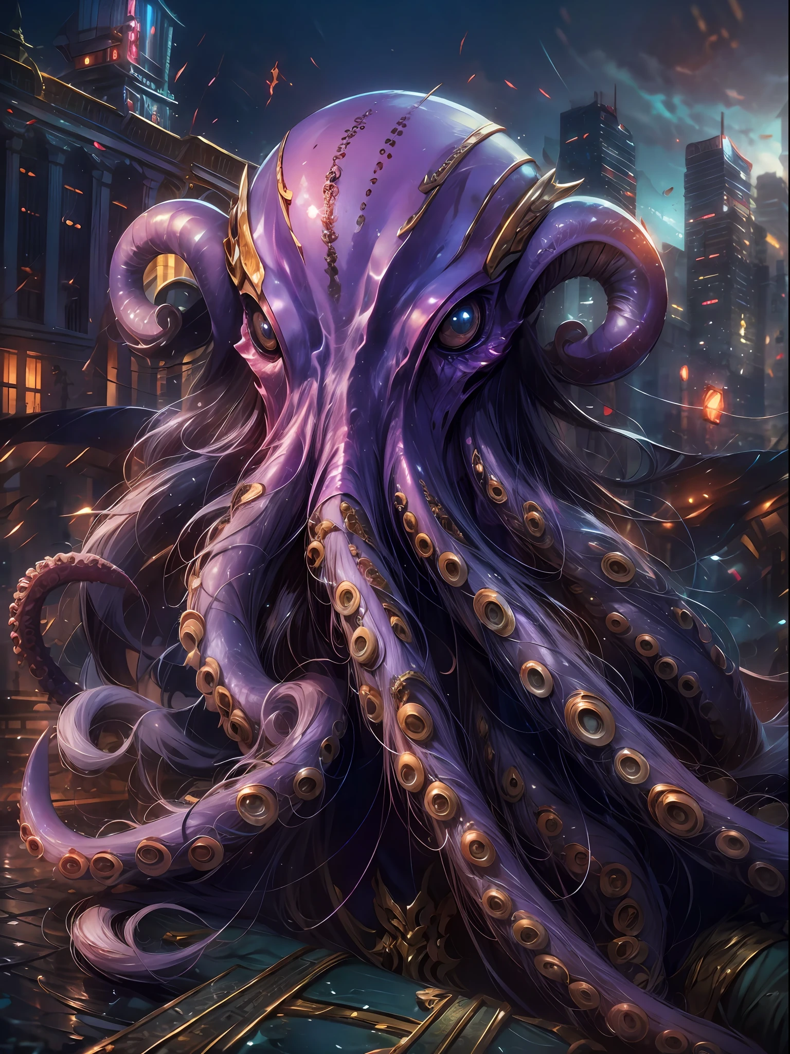 Invading aliens，uncanny，Octopus tentacles，Full body like，combats，The city was destroyed，of a real，Facial features are carefully depicted，Realistic skin texture，Dark style，depth of fields，high light，Real light，Ray traching，oc rendered，Hyper-realistic，best qualtiy，8K，Works of masters，super-fine，Detailed pubic hair，Correct anatomy，sharp focus on eyes，Bokeh，Facial features are carefully depicted