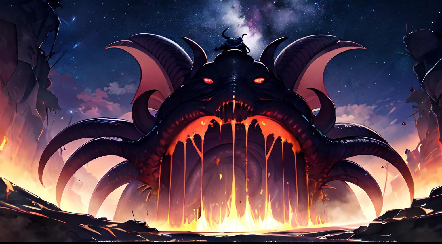 Cthulhu,Monster,Death worms,Drill out of the surface,cartoonish style,,Behemoth of the Abyss,Behemoth,bucktooth,Full of tentacles,starry sky bright
