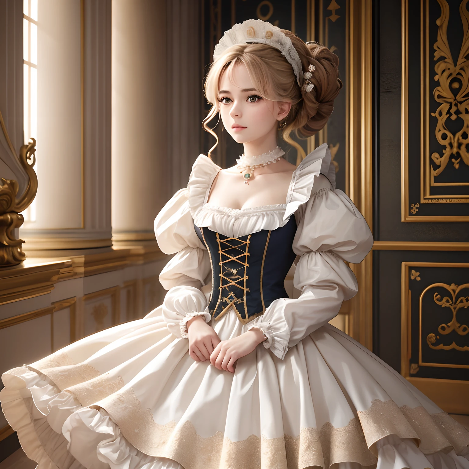 High quality(Highest Quality) , High quality(hiquality) etc ○○ detailed – ○○ details ultra detailed(Ultra-fine ) , Extremely detailed(Extremely detailed) , Finely detailed(Fine-grained) etc ○○ res – ○○ resolution ultra high res(超A high resolution) , very high res(hight resolution) etc Realistic – Realistic Photorealistic – photorealistic beautiful – beautiful 4k , 8K , 16K – 4K image quality , 8K , 16k distinct – clearly Best Aesthetic – Supremely Aesthetic ,Marie Antoinette,Palace of Versailles,ue,((1girl in)),up hairstyle,French dress,rokoko,pannier,hoop skirt