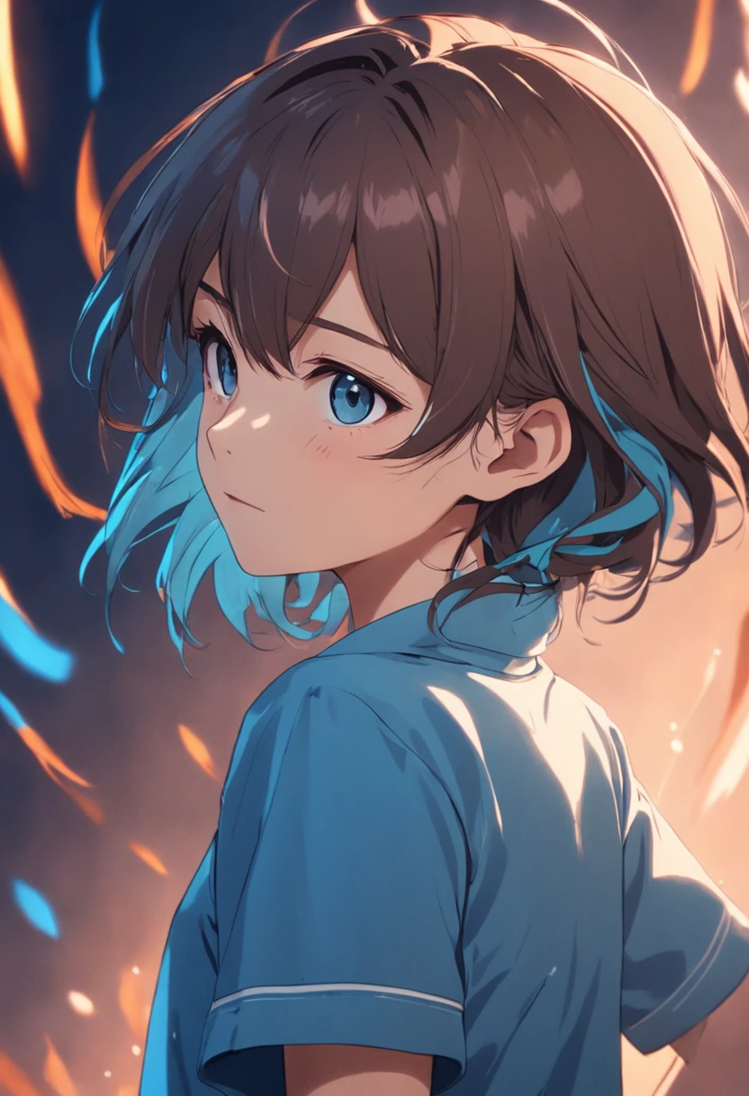 ID photo,ID photo on blue background,Korean preppy clothing,brown hair,male people,hale and hearty,Shave off both sides of your hair,Keep the hair on top
