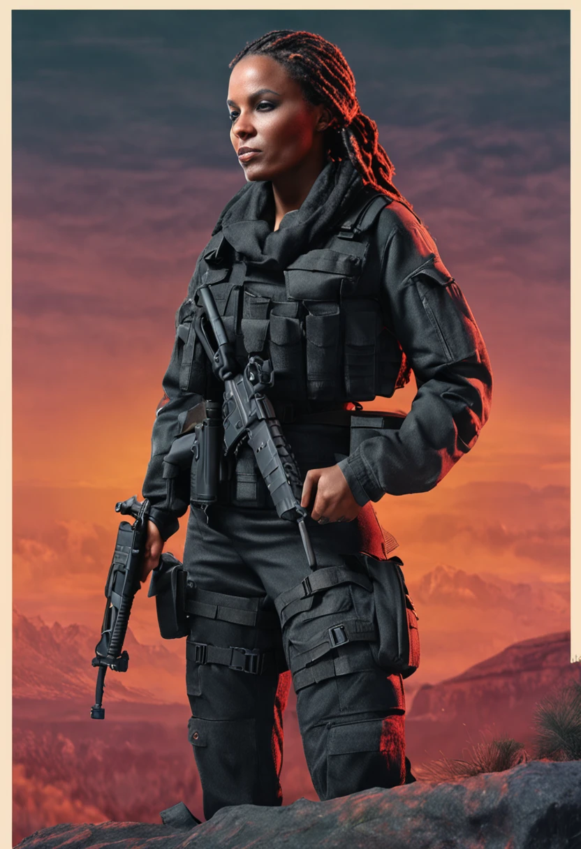 dreadlocks, tacticool, all black clothing, female