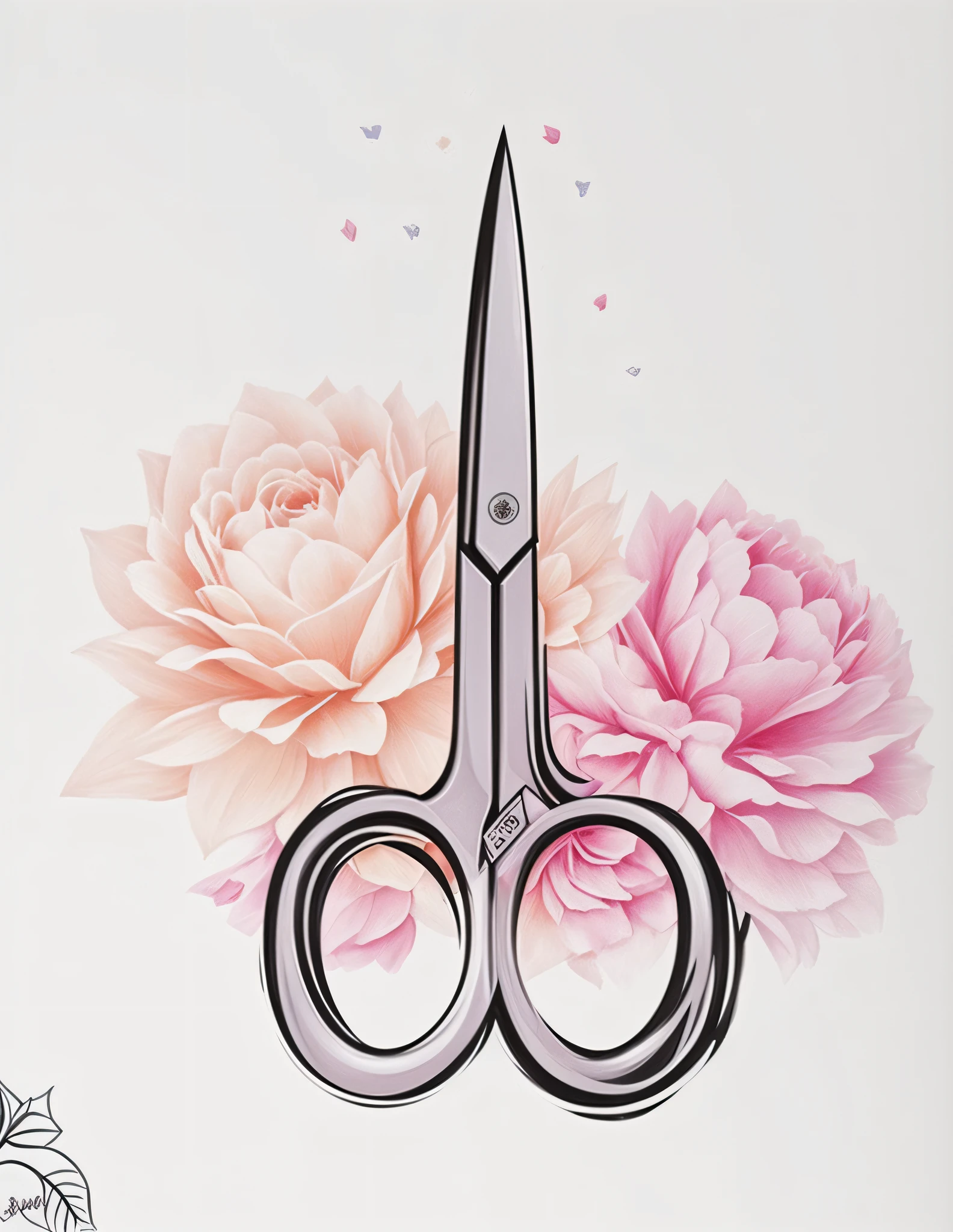There is a drawing of a pair of scissors with flowers, Tesoura, O Deus da Tesoura Pequena!!, diamantes e tesouras, Tesoura, Fadas e tesouras, illustration sharp, cortando o ar. Surrealismo pop, Ilustrativos!!, scissors in hand, arte bonita, sociedade 6, arte do instagram, floralpunk, illustration sharp, sharp and detailed