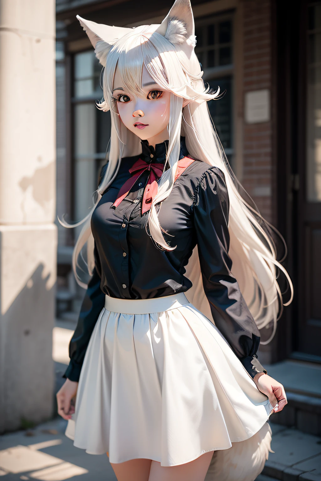 Wolf ears, two-dimensional, white skirt, extra-long hair
