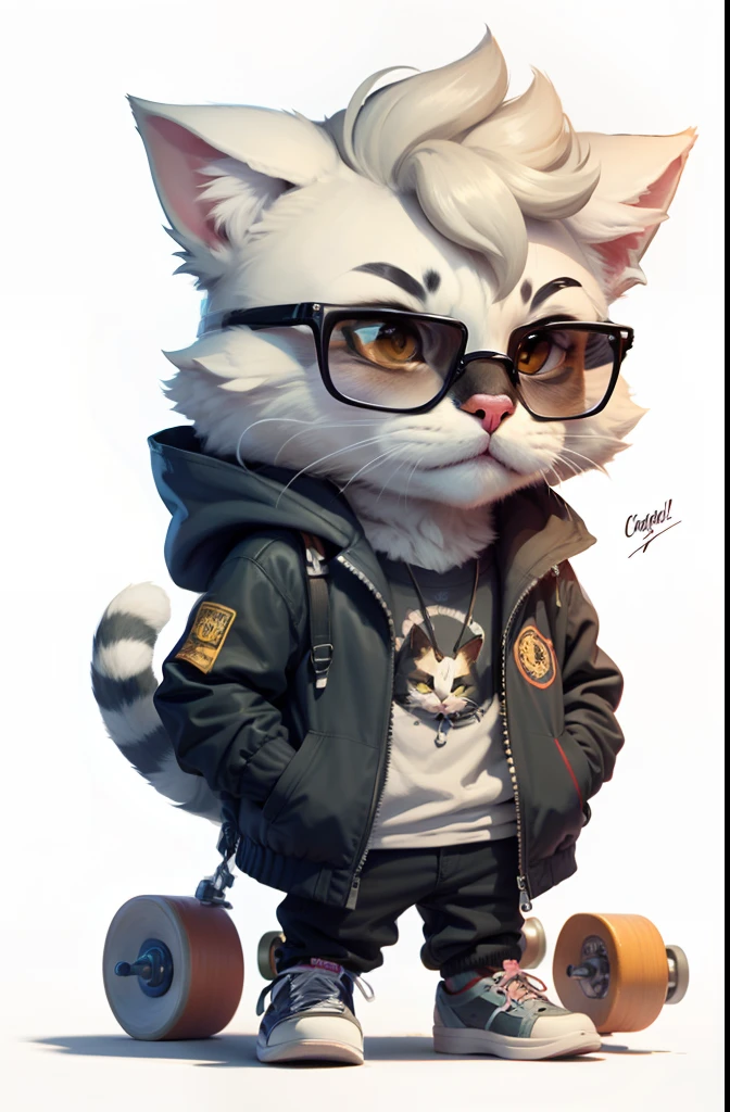 C4tt4stic, Cartoon cat in jacket and skateboard, Sunglasses,