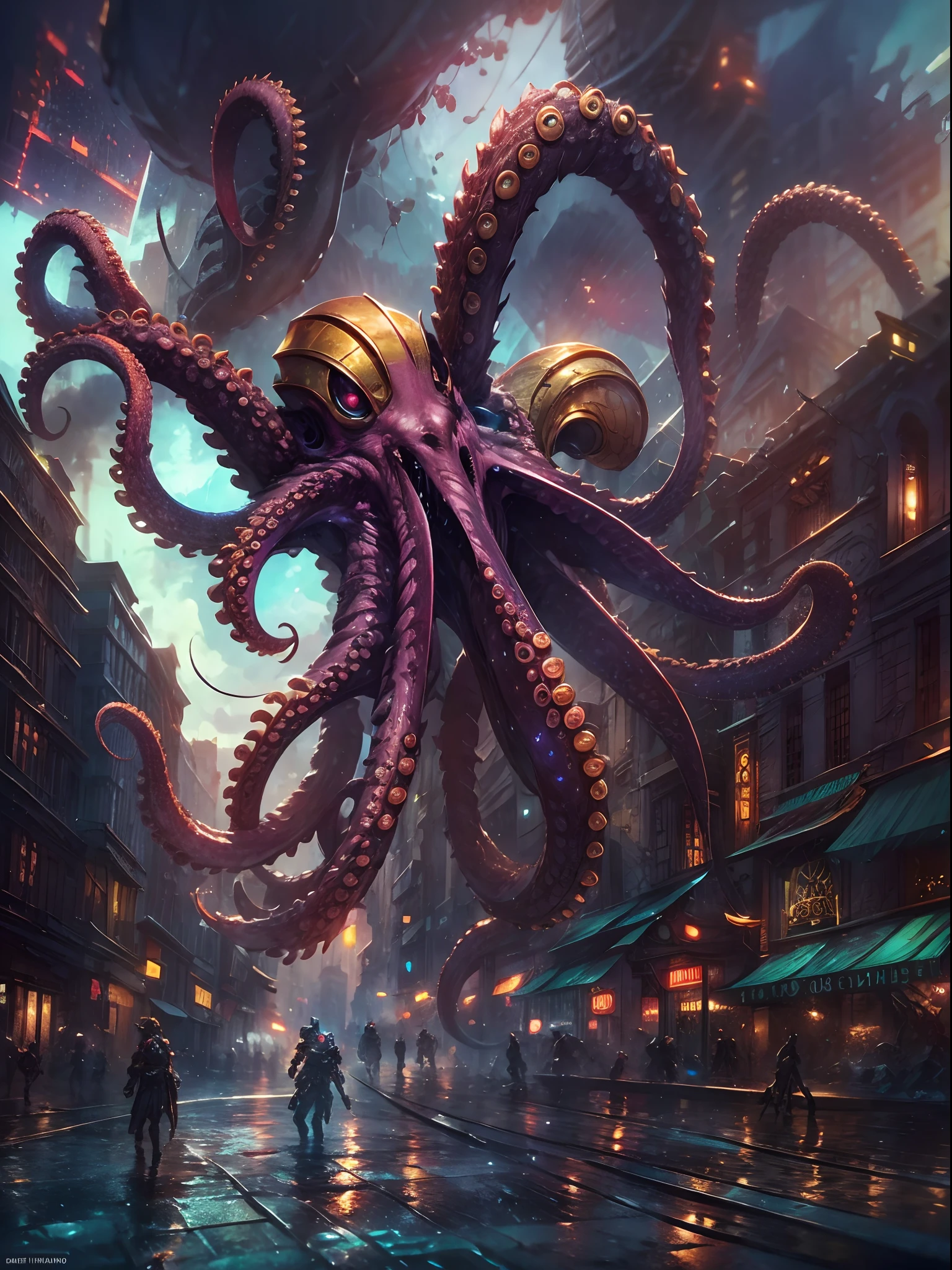 Invading aliens，uncanny，Octopus tentacles，Full body like，combats，The city was destroyed，of a real，Facial features are carefully depicted，Realistic skin texture，Dark style，depth of fields，high light，Real light，Ray traching，oc rendered，Hyper-realistic，best qualtiy，8K，Works of masters，super-fine，Detailed pubic hair，Correct anatomy，sharp focus on eyes，Bokeh，Facial features are carefully depicted