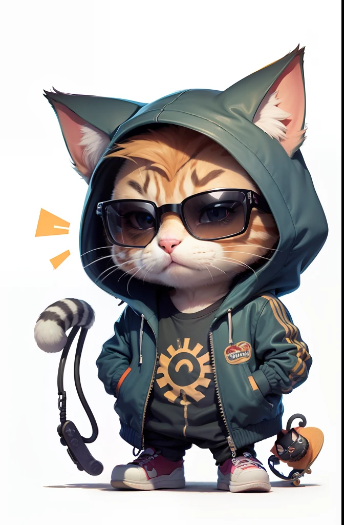 C4tt4stic, Cartoon cat in jacket and skateboard, Sunglasses,