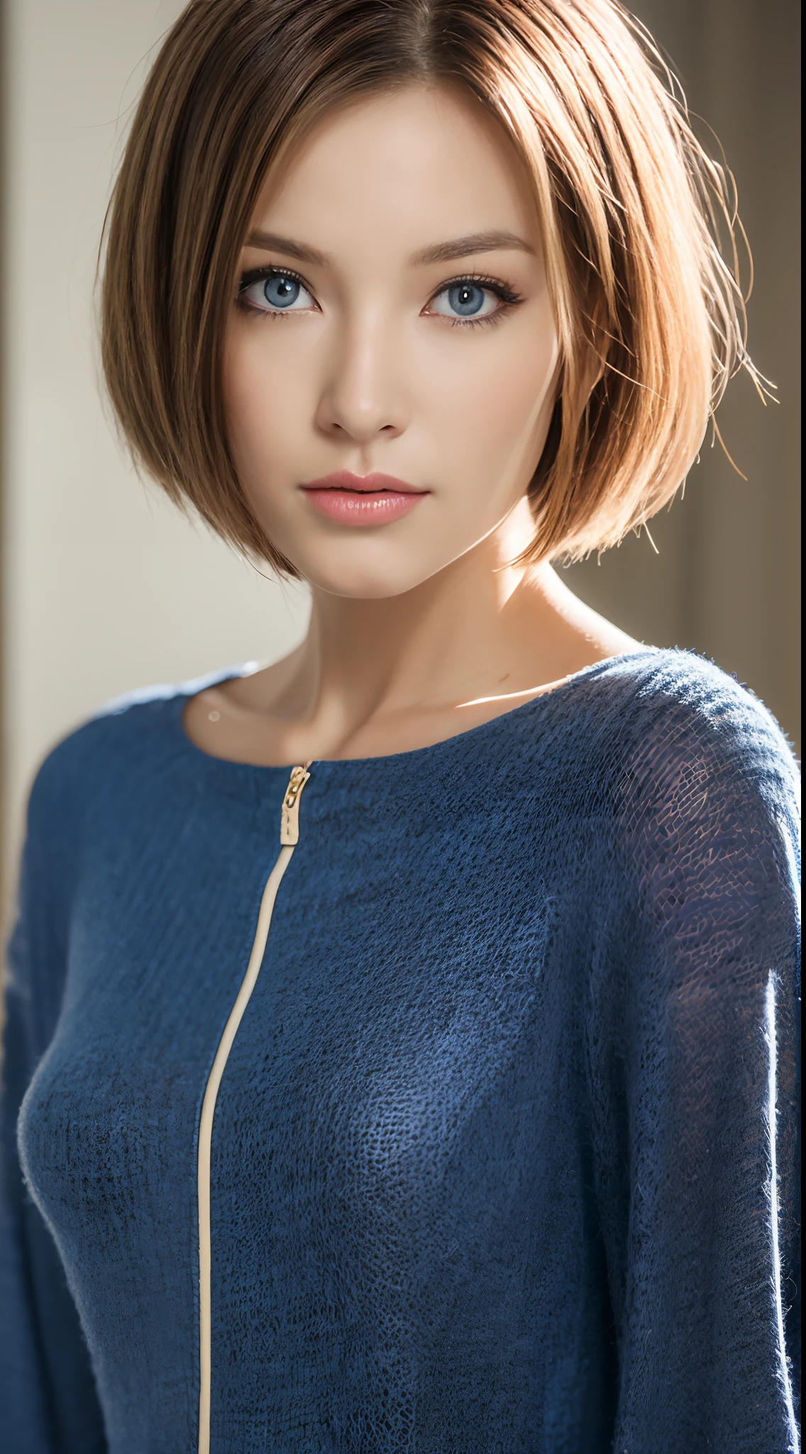 (masutepiece:1.3), (8K, Photorealistic, Raw photography, Best Quality: 1.4), Vene, Beautiful face, (Lifelike face), (Shorthair:1.3), Realistic eyes, Beautiful eyes, (realskin), Beautiful skin, Ultra high definition, Hyper-realistic, hight resolution, Beautiful Russian woman、(Change of clothes:1.5)、Blue eyes、a blond