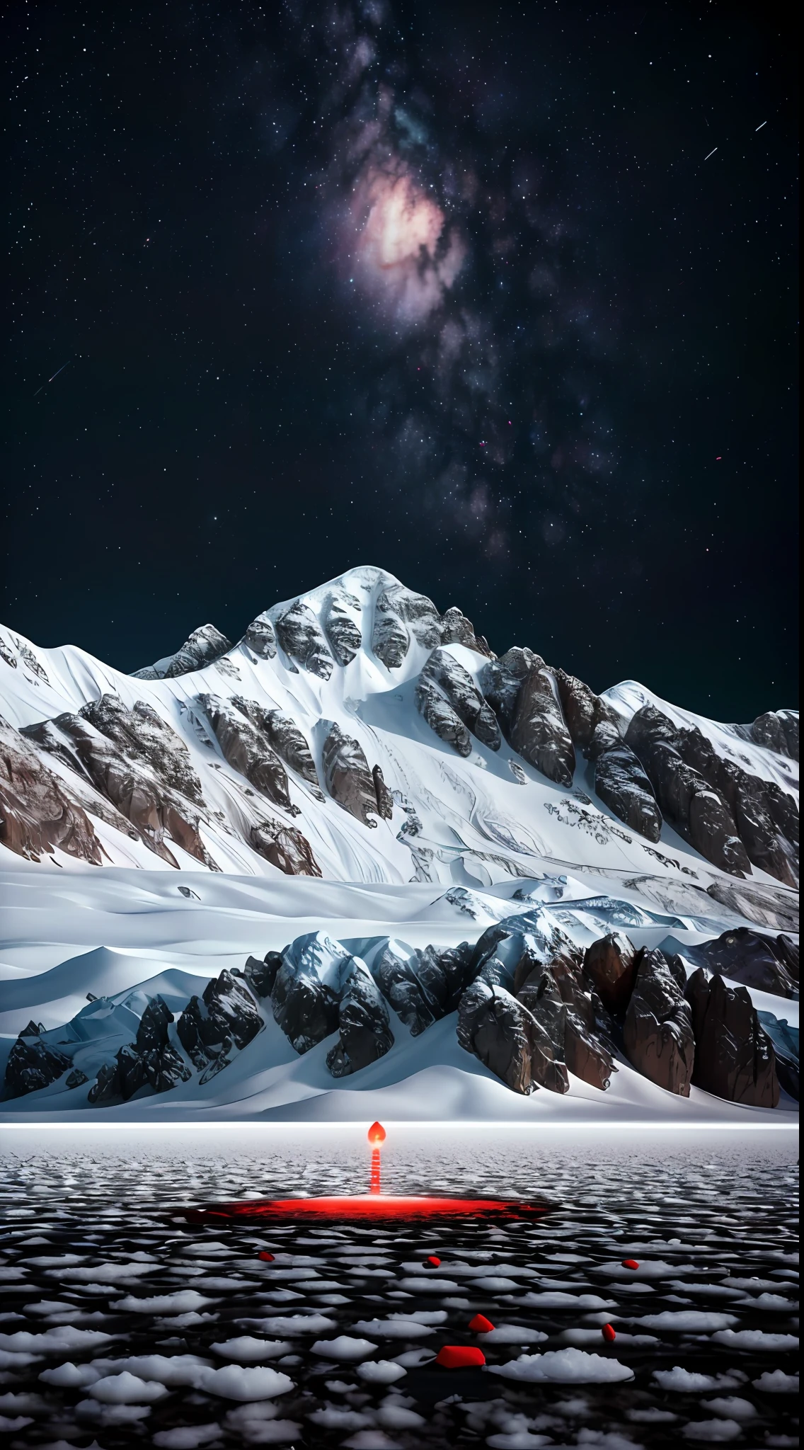 low angle shot,photography of,White salt flats,Otherworldly landscape style,photorealistic landscapes,black and red,Confetti-like dots,desolate scenery,Hasselblad H6D-400c,Nature-inspired installations,no reflection,IS0800,8K,cinematic ligh,Hitoko Kawaguchi