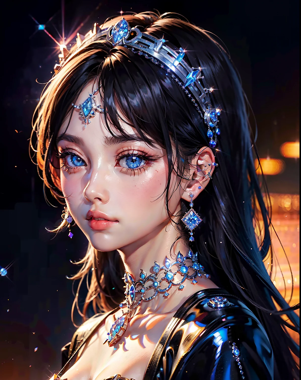 8k、top-quality、masterpiece、piercings、cute little、accessorized、Ear close-ups、diamond、shine、Light dust、Diamonds