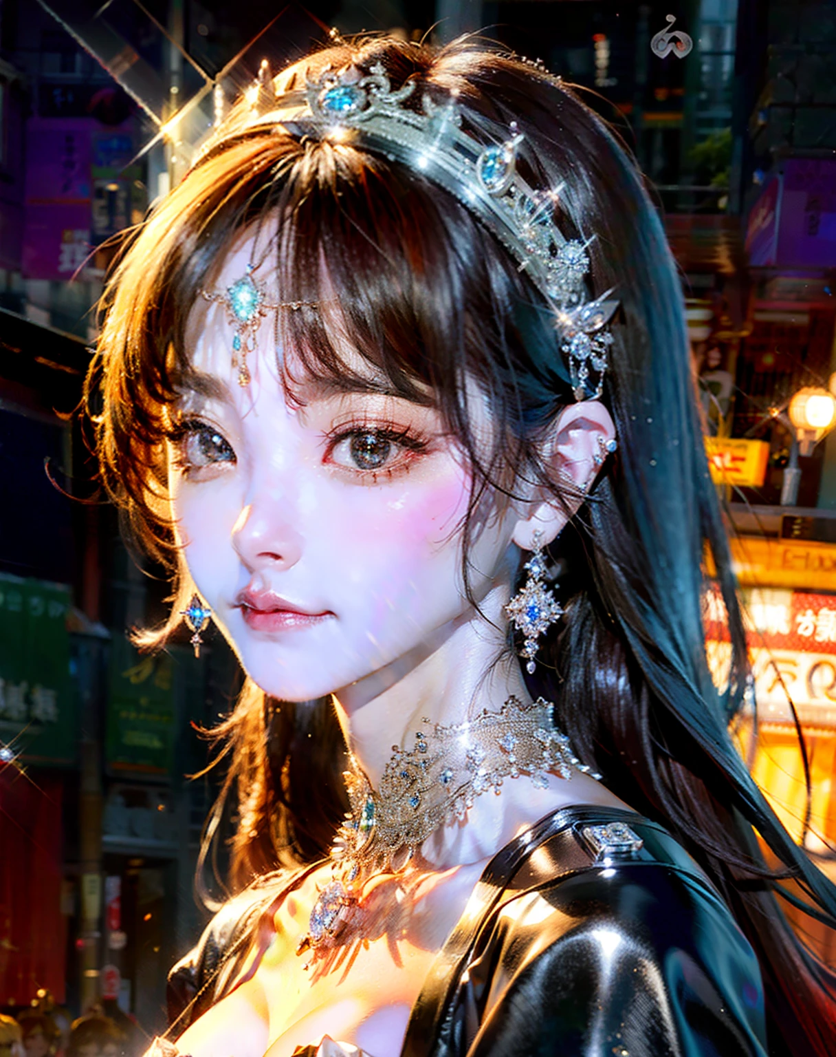 8K、top-quality、masterpiece、piercings、cute little、accessorized、Close-up of the ears、Diamond、shine、light dust、Diamonds