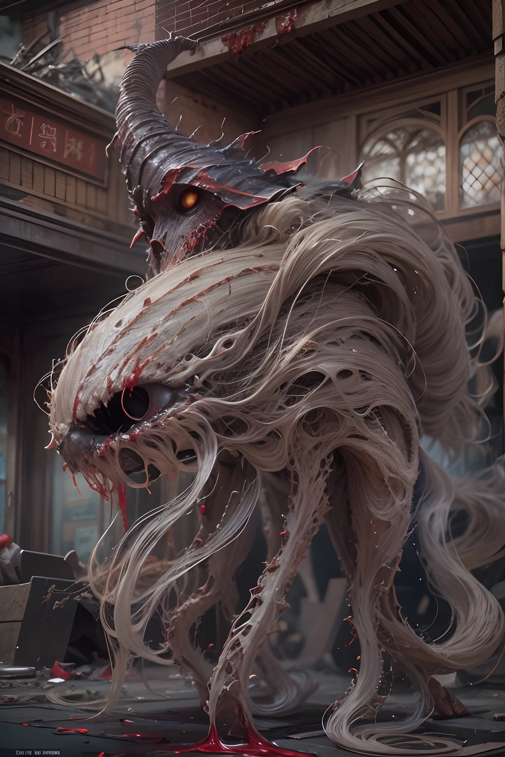 Cinematic texture,Invading aliens,Beef noodles,uncanny, tentaculata,Blood,Full body like,combats,The city was destroyed,of a real,Facial features are carefully depicted,Realistic skin texture,Dark style,depth of fields,high light,Real light,Ray traching,oc rendered,Hyper-realistic,best qualtiy,8K,Works of masters,super-fine,Detailed pubic hair,Correct anatomy,sharp focus on eyes,Bokeh,Facial features are carefully depicted