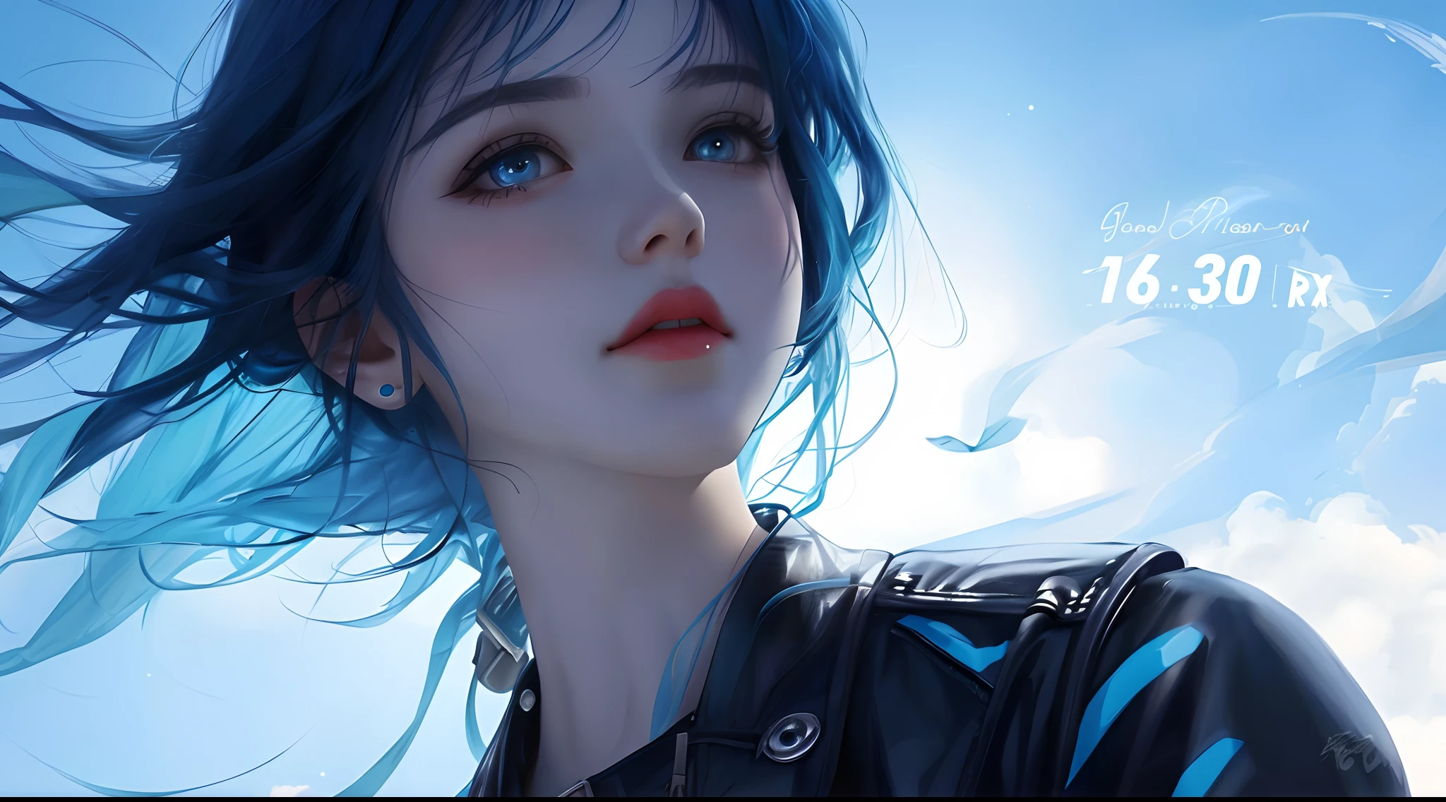 Anime girl with blue hair and blue eyes looking at the sky, style of anime4 K, trending on cgstation, Guviz-style artwork, trending artgerm, Extremely detailed Artgerm, Anime style. 8K, ! Dream art germ, Art germ. High detail, Stunning anime face portrait, Beautiful digital artwork
