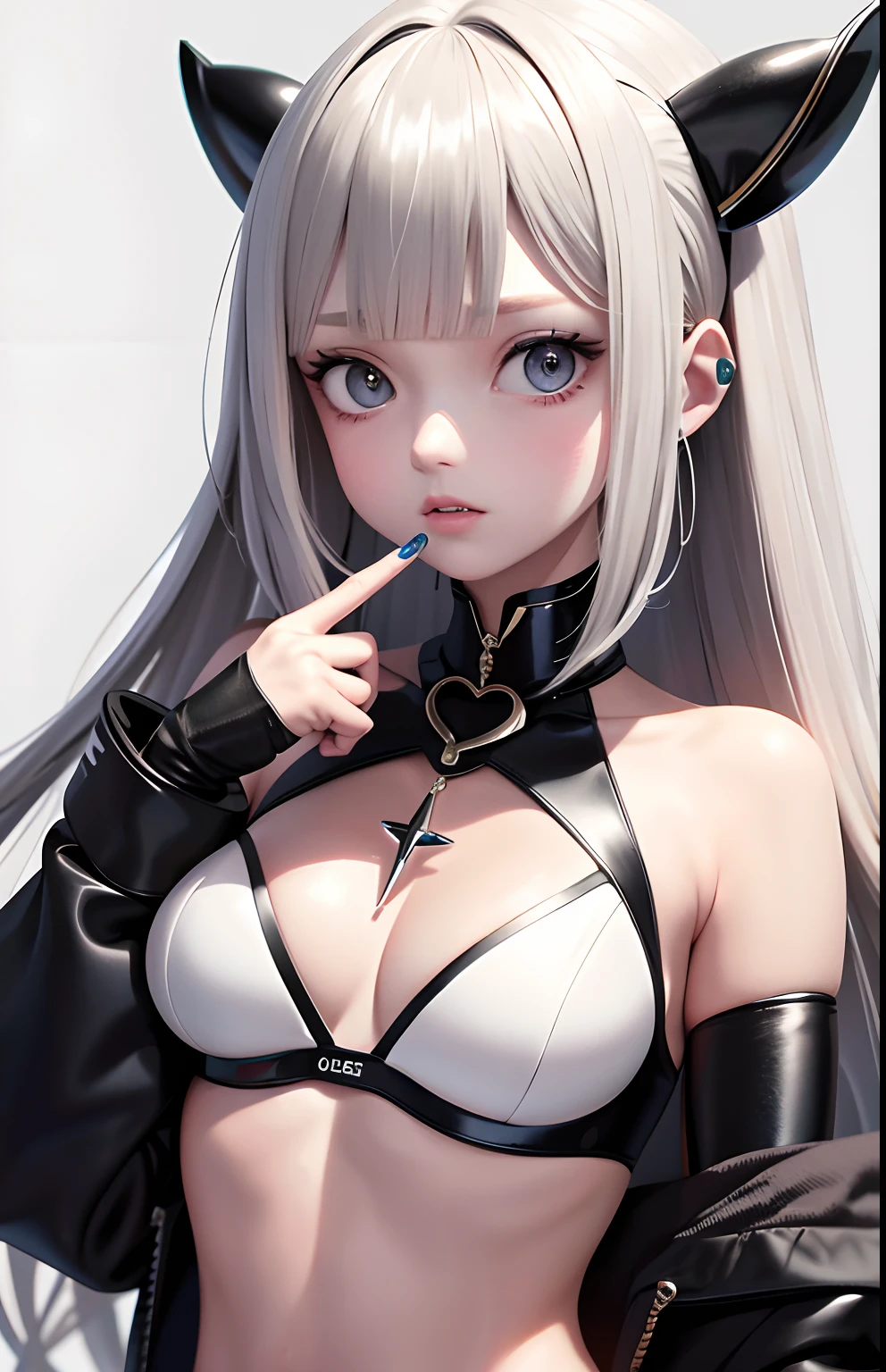 Ideal,tmasterpiece,A high resolution,melhor qualidade,hiper HD,super detalhamento,Premiados,16k,solo,(a parte superior do corpo),anatomia correta,Menina cyberpunk bonita,Ex Machina,cara bonito,Luz alta,Gradient Beige Hair,Couro cabeludo,((olhos escarlate)),long eyeslashes,Cantos dos olhos suspensos,Pele branca do,(peitos pequenos),(corpo magro),(()),((beisebol_uniforme)),(Tampas dos dedos),(),pinos de orelha,(Neck Rings),(Laser garments:1.2)