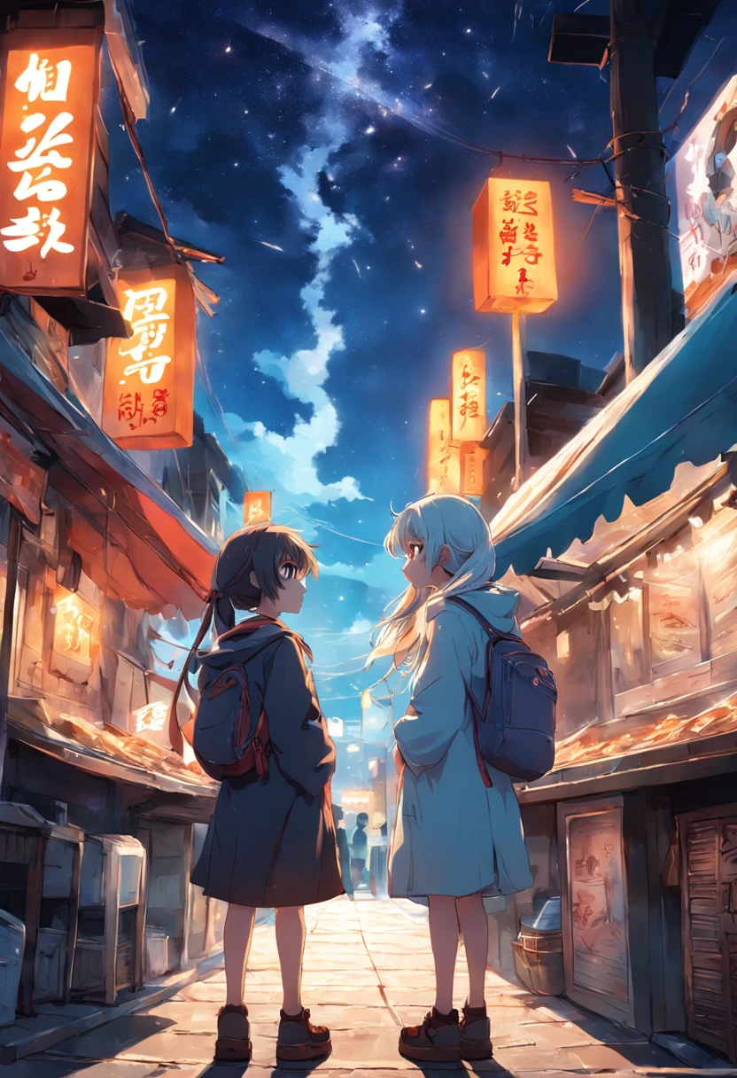 The moonlight is shining,The starry sky is shining,Kebab snack street at night