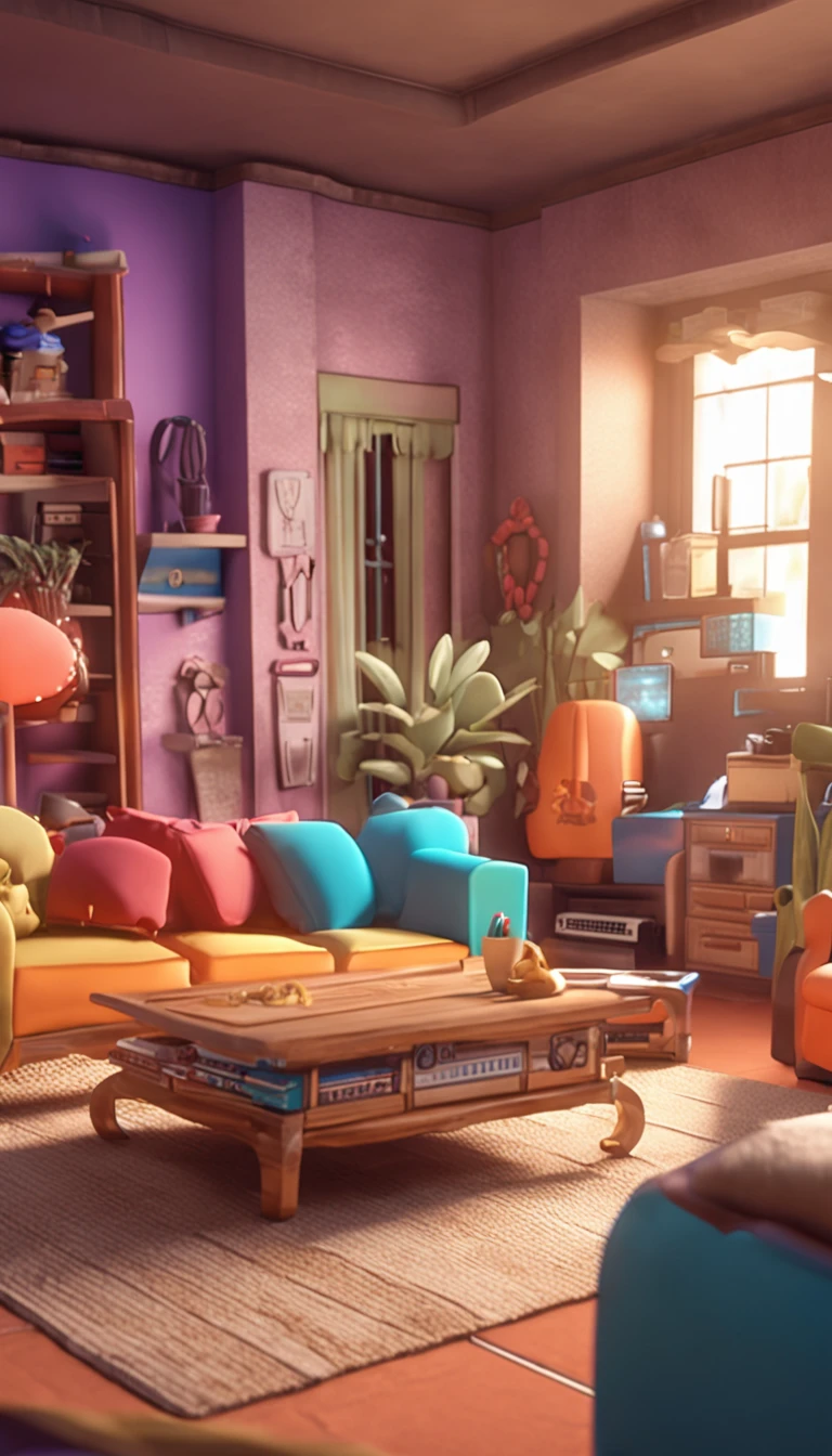 Living room background, game style, chibi style, 3d style, 8k, 4k, HD