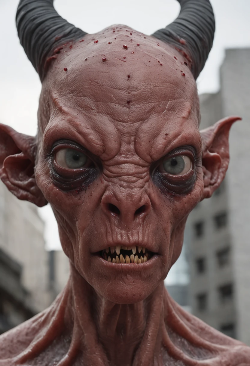 Cinematic texture，Invading aliens，cow head，uncanny， tentaculata，Blood，Beauty on the run，combats，The city was destroyed，of a real，Facial features are carefully depicted，Realistic skin texture，Dark style，depth of fields，high light，Real light，Ray traching，oc rendered，Hyper-realistic，best qualtiy，8K，Works of masters，super-fine，Detailed pubic hair，Correct anatomy，sharp focus on eyes，Bokeh，Facial features are carefully depicted