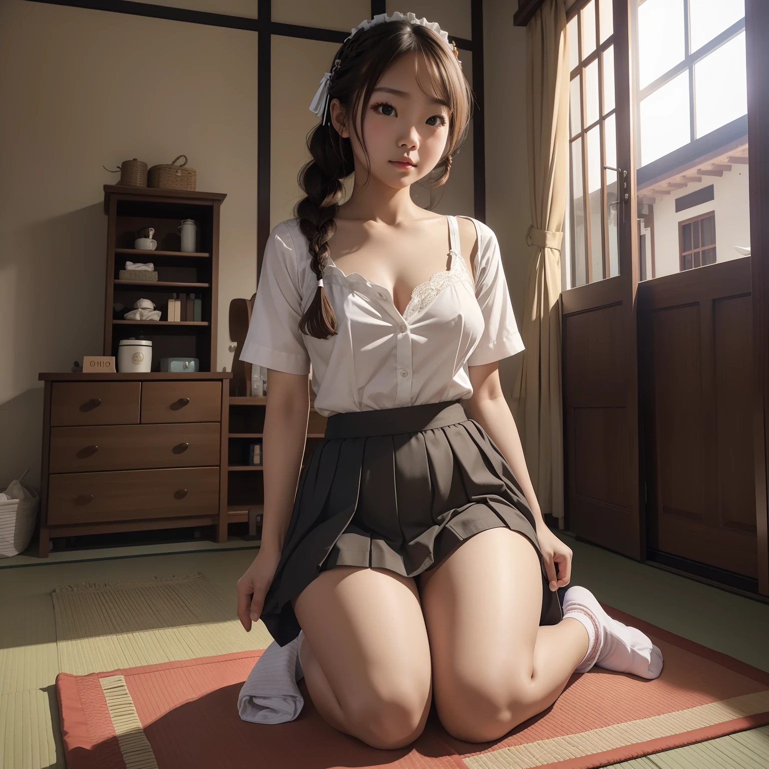 fullnude、独奏、1 android girl、Near future、Housekeeping at home、childcare、Children's education、Children's Emotional Education、android women used、..。、Home residents welcome as family、event、Brown eyes、Brown hair、Side braid、White socks、maid clothes、Maid hair ornament、Cleaning the tatami room of the mansion、wearing a short skirt、Get down on one knee and hang a rag on the furniture、I could see my crotch through the gap in my skirt.、((You can see the neat and clean panties))、Take off your shirt、Showing a bra、In front of Botchan in a junior high school mansion