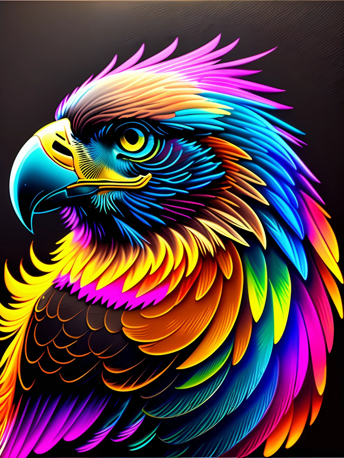 a painting of a colored eagle on a black background,, breathtaking rendering, within a radiant connection, inspired by Kinuko Y. Craft,, magical elements, kitten icon, wow, is beautiful, casting a multi colorful spell, bright flash, flash