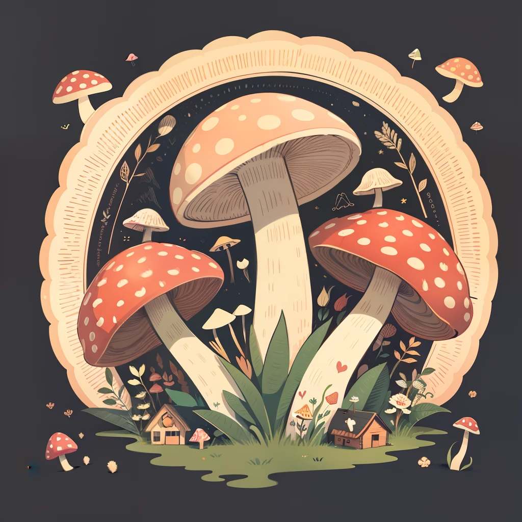 Cottagecore, mushroom patterns, 2D, vector --auto --s2