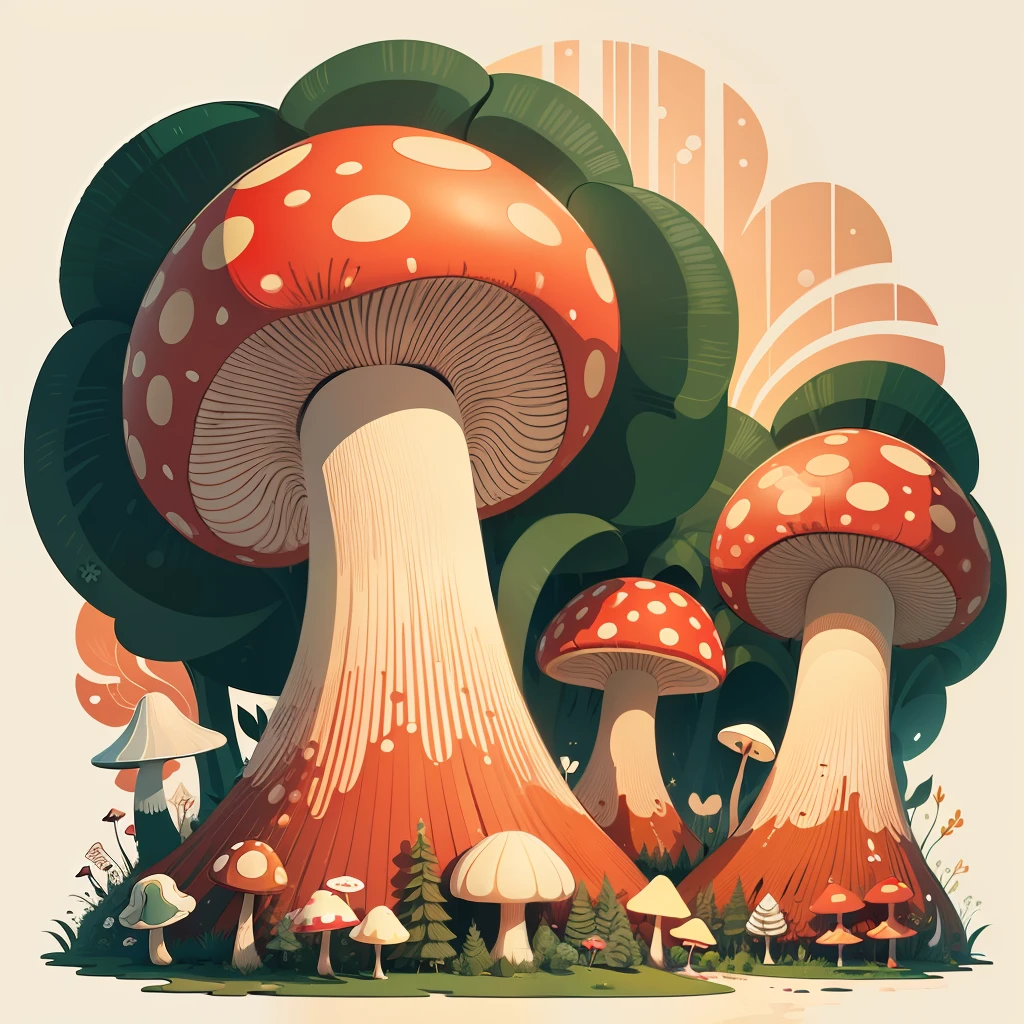 Cottagecore, mushroom patterns, 2D, vector --auto --s2