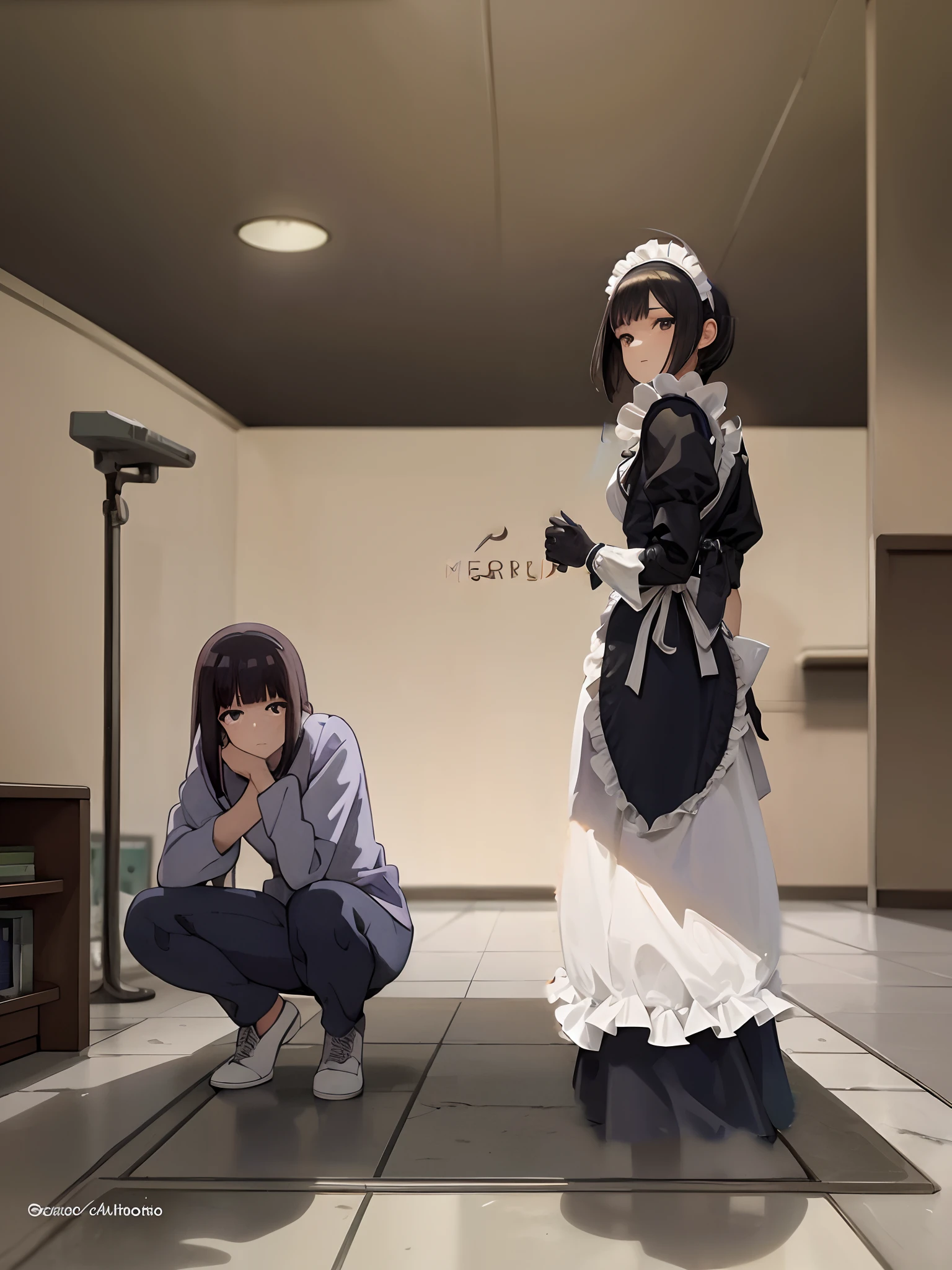 (((picture perfect))), (absurdres), 1girl, solo, , narberal gamma, maid, armor, gloves, maid headdress, looking at viewer, expressionless