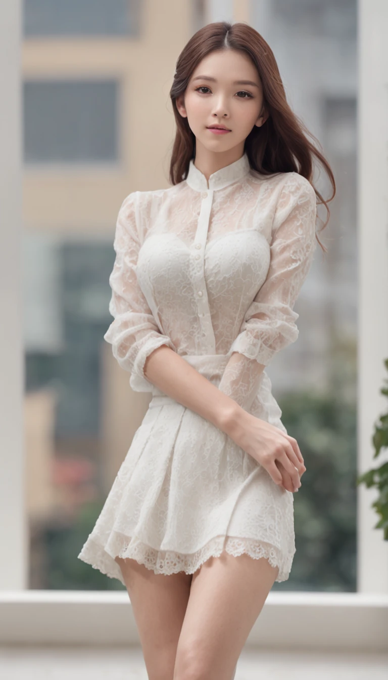 best qualtiy,tmasterpiece,超高分辨率,(photorealestic),(realisticlying:1.4),RAW photogr,1girll,(Full body photo,inside in room,sit on chair,legs crossed),good-looking face,slim,dignified,Small Fresh,(White color blouse,black short skirt),ssmile,cabelos preto e longos,Beautiful hair accessories,Beautiful girl,Detailed scenes, Beautiful digital illustration, the detail,Hyper-detailed, Cinematic quality, (Beauty and aesthetics,big breasts beautiful),correct hand,anatomy correct, ((from below))
