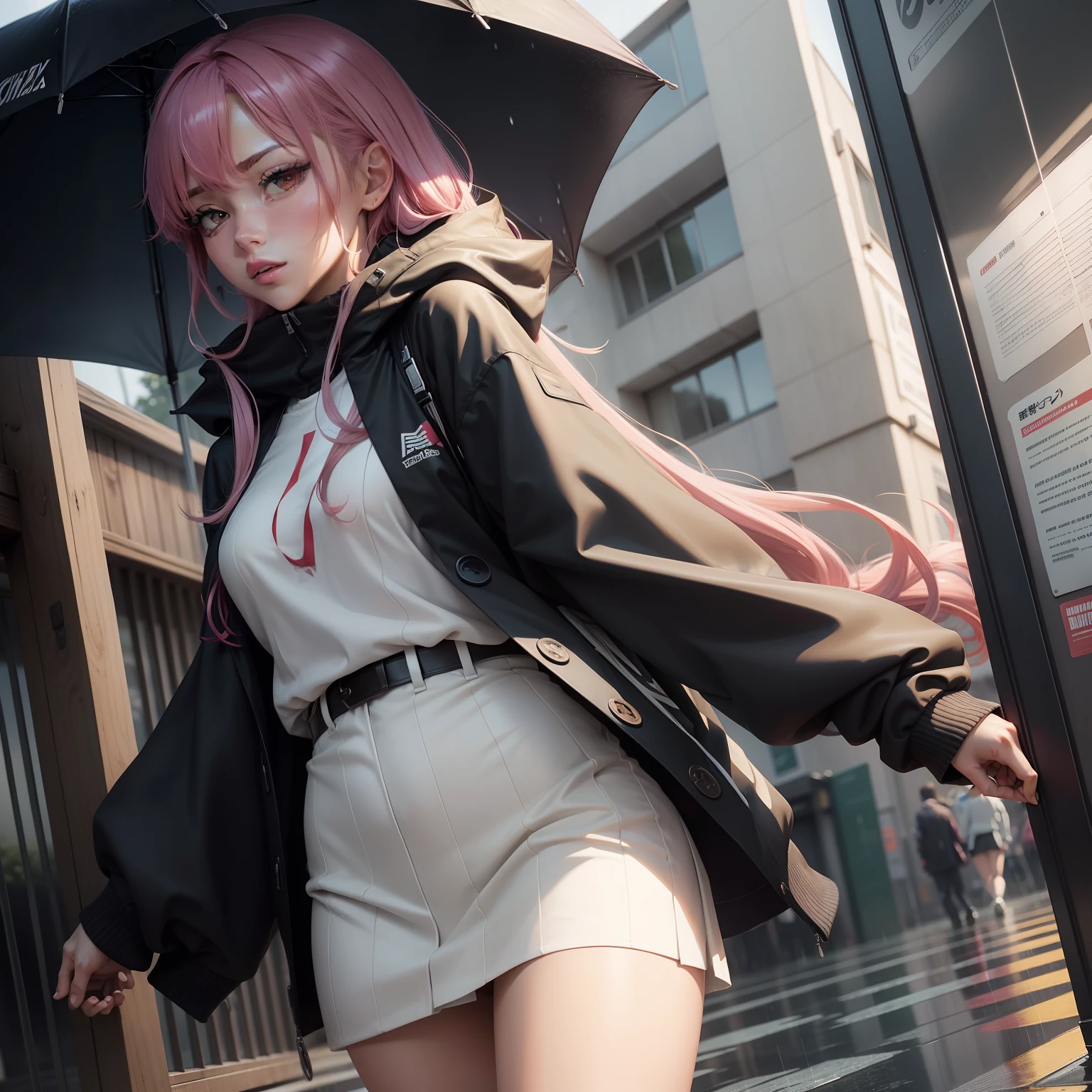 Anime women are entered by men on rainy days