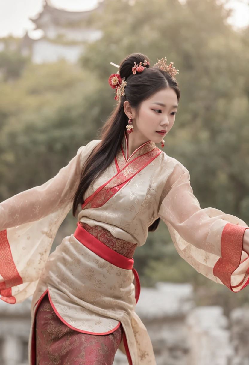 (wide angles,Ultra HD details,Masterpiece, hyper HD, Super detail, High details, Best quality, A high resolution, Award-Awarded, Award-Awarded, 8K,),(Chinese Song Dynasty beauty dancing in skirt),(anatomy correct,Korean star face,The hands and face are very delicate and clear),(Stand in the middle of a quaint courtyard,Plum tree,Chinese elements,Winter clothing,Clothing with tumpy collars,A lot of plum blossoms are falling:1.2,Snowflakes fell from the sky:1.6,),(Chinese premium color scheme,电影灯光)