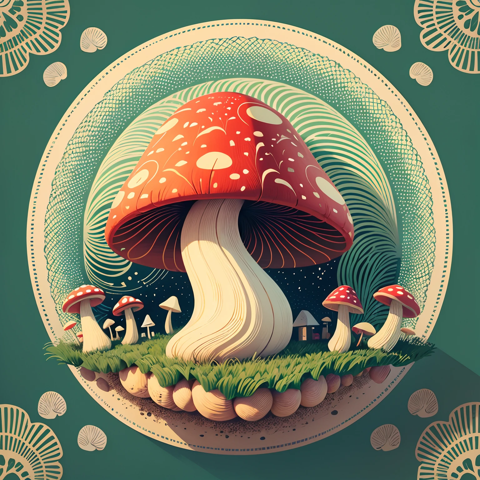 Cottagecore, mushroom patterns, 2D, vector --auto --s2
