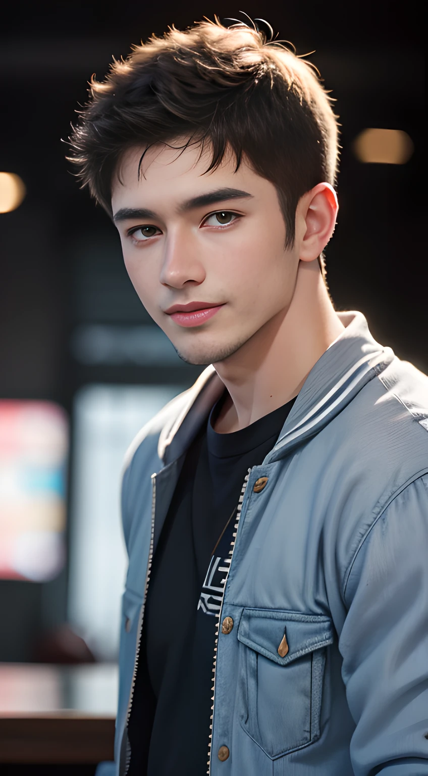((Men only)), (head shot), (face only), (look straight), (handsome muscular man in his 20s), (wearing a varsity jacket), (American casual style), (Chris Redfield), (Mischievous smile), (detaile: 1 in 1), Natural muscles, HIG quality, beautidful eyes, (Detailed face and eyes), (Face、: 1 / 2), Noise, Real Photographics、... .................................................................................................................PSD, Sharp Focus, High resolution 8K, realisitic & Professional Photography, 8K UHD, Soft lighting, High quality, Film grain, FujifilmXT3
