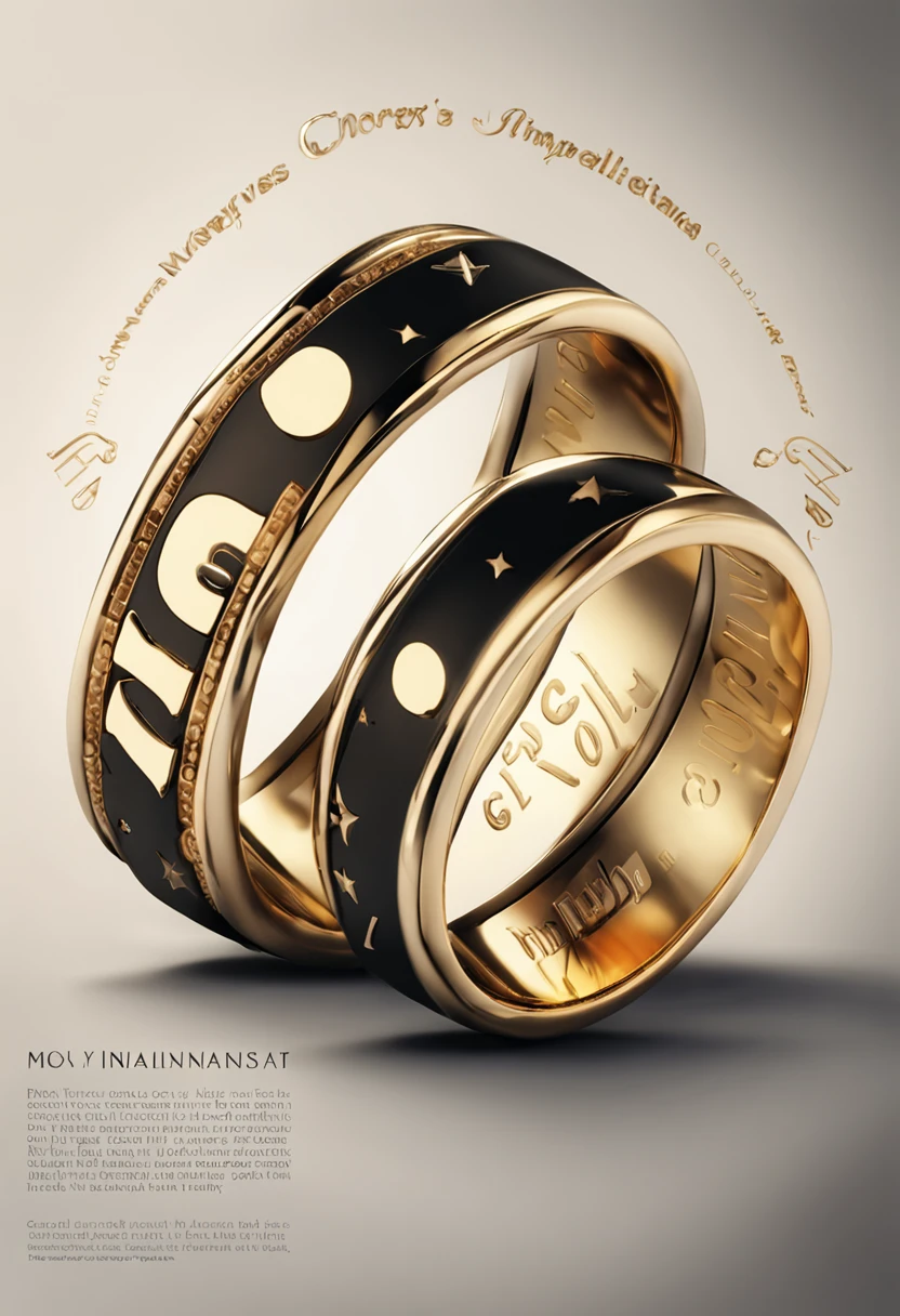 with black background，There are gold rings and gold coins around. Inside the ring, The two M letters are intertwined in a stylish way. The caption "Money Millennials" is written in cursive and readable font under the ring.