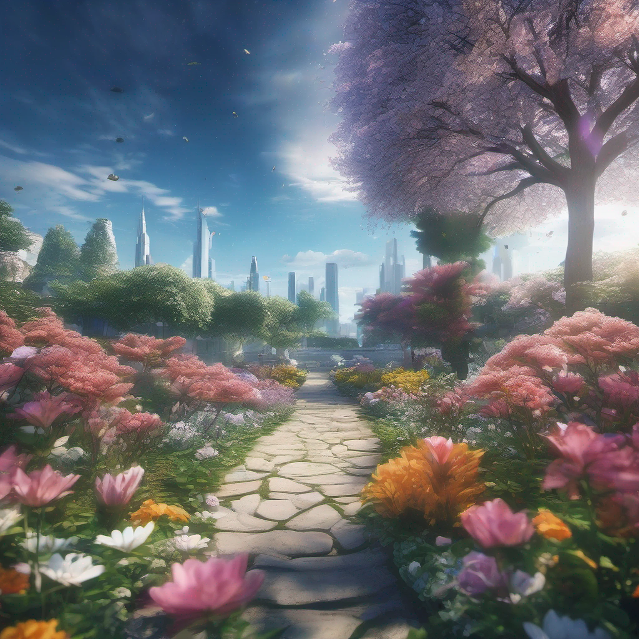 ccurate, best quality, masterpiece, UHD, high details, award winning, (Amazing:2.0), (Surrealism), Conceptual art, Verism, cinematic lighting, floating island in the sky, (((beautiful flower garden))), Horizon, blue sky, paradise scenery, flowers, wind flow, (((fantasy))), frontier, (magnificent space), blurry foreground, bokeh, Hasselblad, lens flare, beautiful school girl, (17 yr old), ((((full body)))), from behind, she moving, without looking at me, (((wearing school uniform))), black eyes, black hair, (floating hair), ((8 life size)), detailed hairstyles, detailed bodyline, anatomically correct, cute face, ((accurately portray her)),