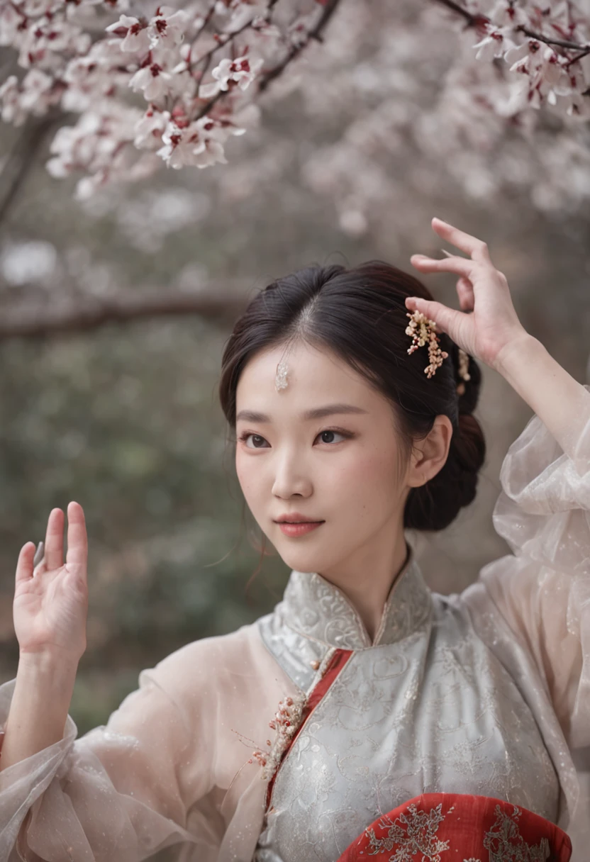 (foreground:A large number of snowflakes fell from the sky:1.6,),(Chinese Song Dynasty beauty dancing in skirt),(anatomy correct,Korean star face,The hands and face are very delicate and clear),(Stand in the middle of a quaint courtyard,Plum tree,Chinese elements,Winter clothing,Clothes with a belly,A lot of plum blossoms are falling:1.2,Snowflakes fell from the sky:1.6,),(wide angles,Ultra HD details,Masterpiece, hyper HD, Super detail, High details, Best quality, A high resolution, Award-Awarded, Award-Awarded, 8K,),(Chinese premium color scheme,电影灯光)